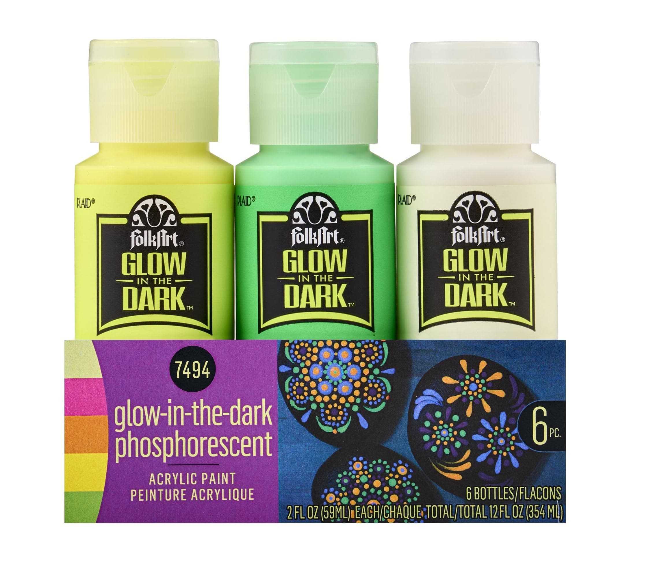 FolkArt Glow in The Dark Paint Set, 6 Piece