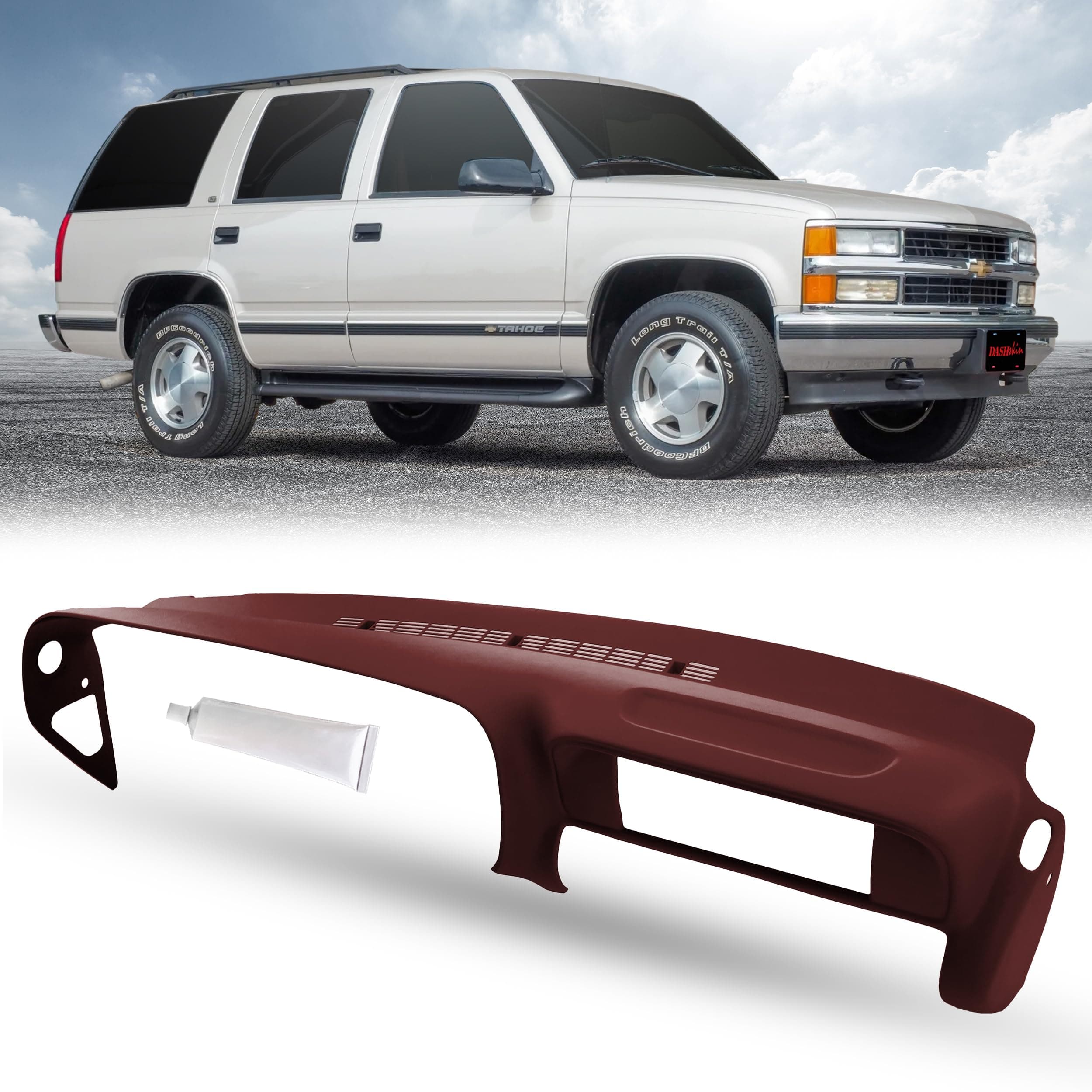 DashSkin Dash Cover Compatible with 1997-2000 Chevy & GMC C1500 K1500 Tahoe Suburban Yukon & 1997-2000 Escalade in Ruby - Hard Molded Plastic Dashboard Cap