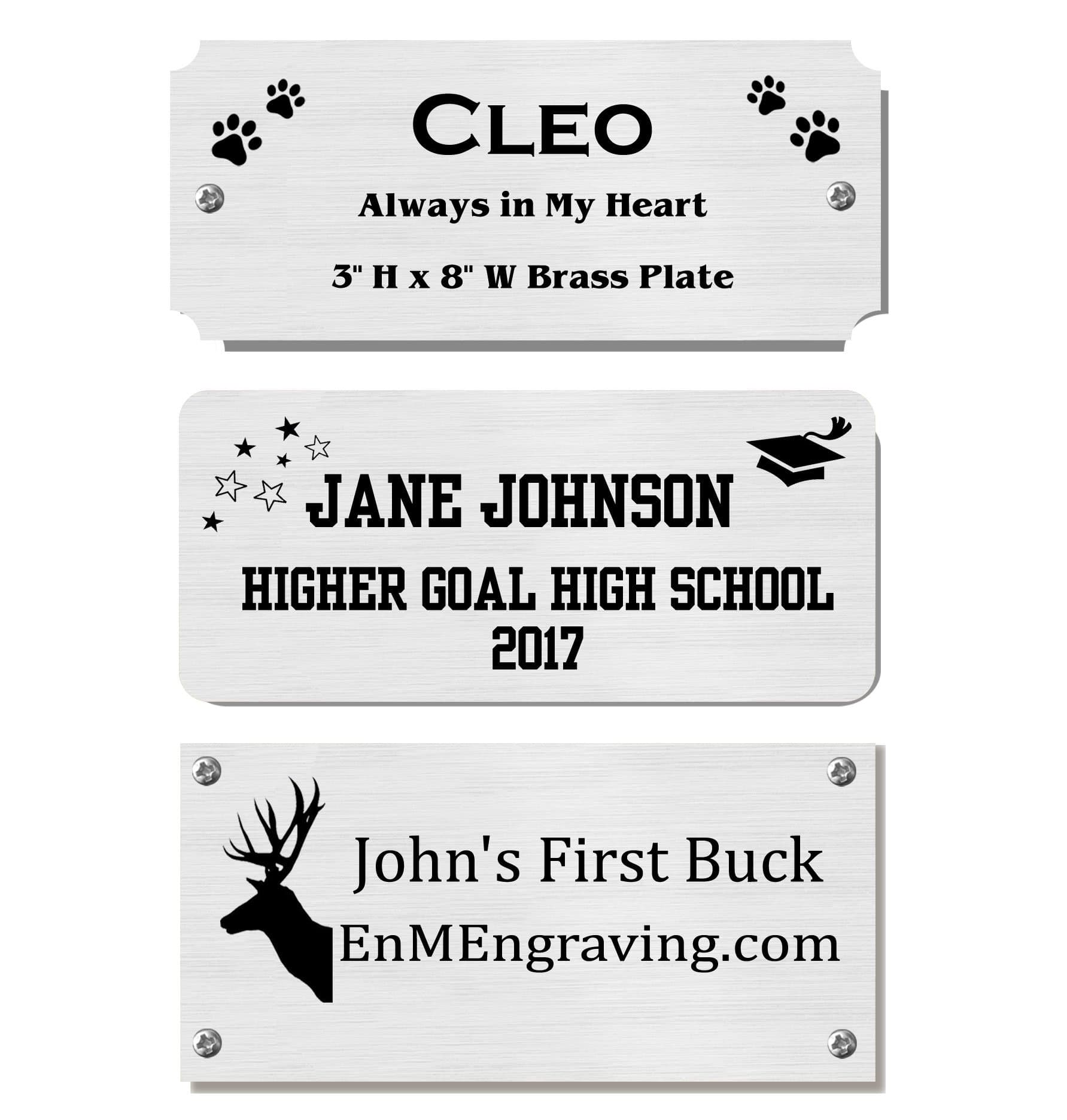 1.5" H x 4" W, Custom Engraved Solid Brass Copper Name Plates, Satin or Polished Finish, Personalized, Made to Order, Nameplate Memorial, Made in USA (Satin Silver Color, 1.5" H x 4" W)