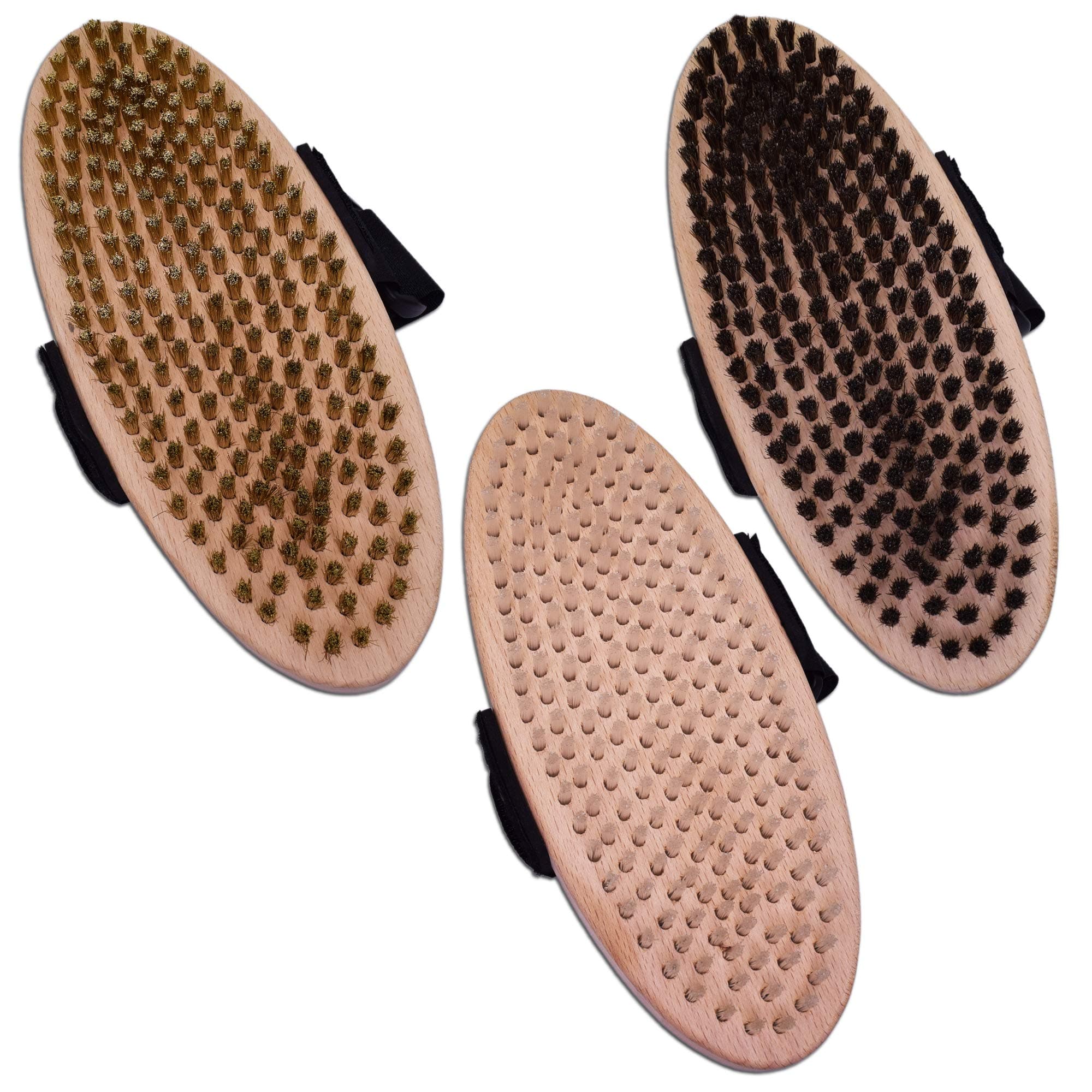 RaceWax Oval Ski Wax Brush Kit Set of Three, Nylon, Horsehair, Brass