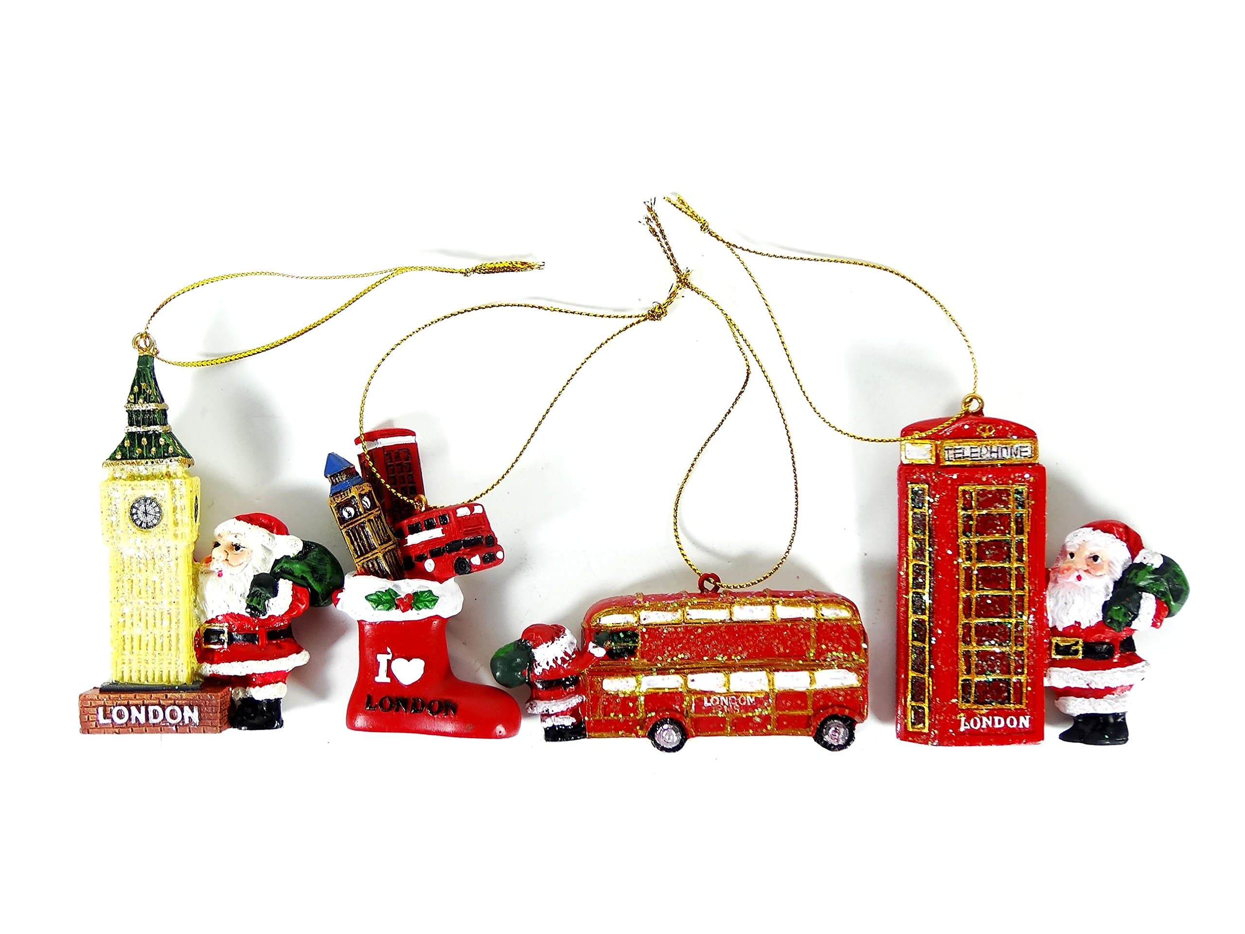 Christmas Decorations - Set of 4 Tree Decoration Detailing Santa and London Icons