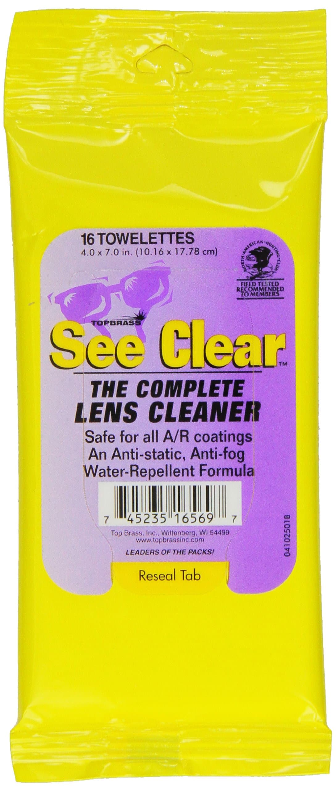 See Clear Lens Cleaning Wipes, Peel & Reseal Top Label 16-Count Packages (Pack of 24)