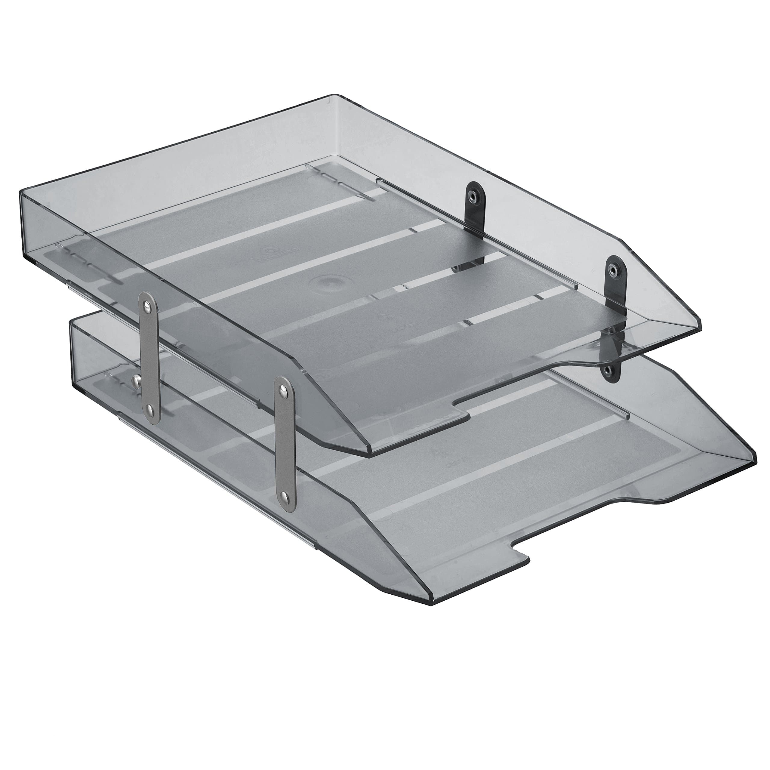 Acrimet Collapsible Articulated Letter Tray 2 Tier Plastic Desktop File Organizer (Smoke Color)