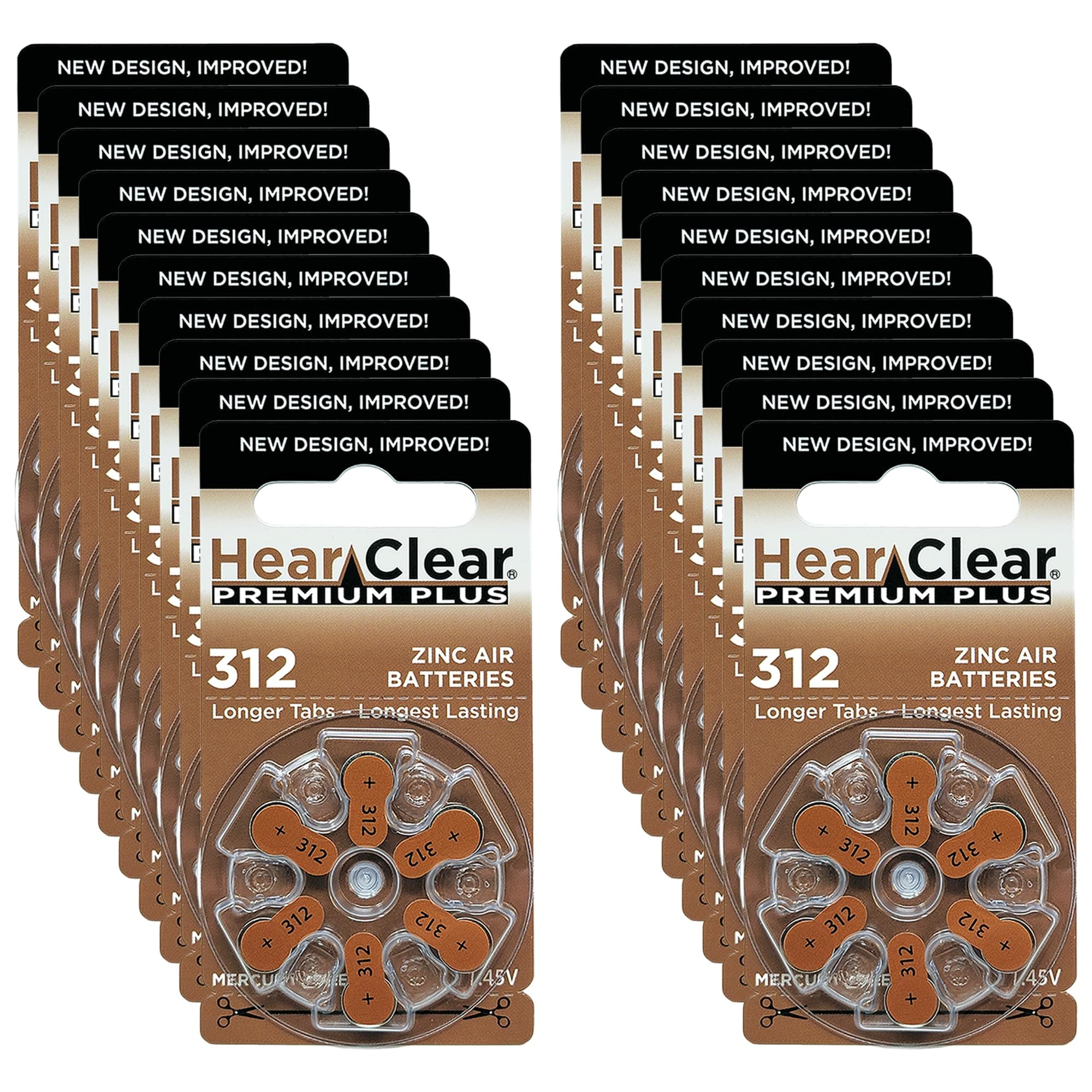 HearClear Size 312 PR41 Hearing Aid Batteries Brown Tab (120 Batteries)