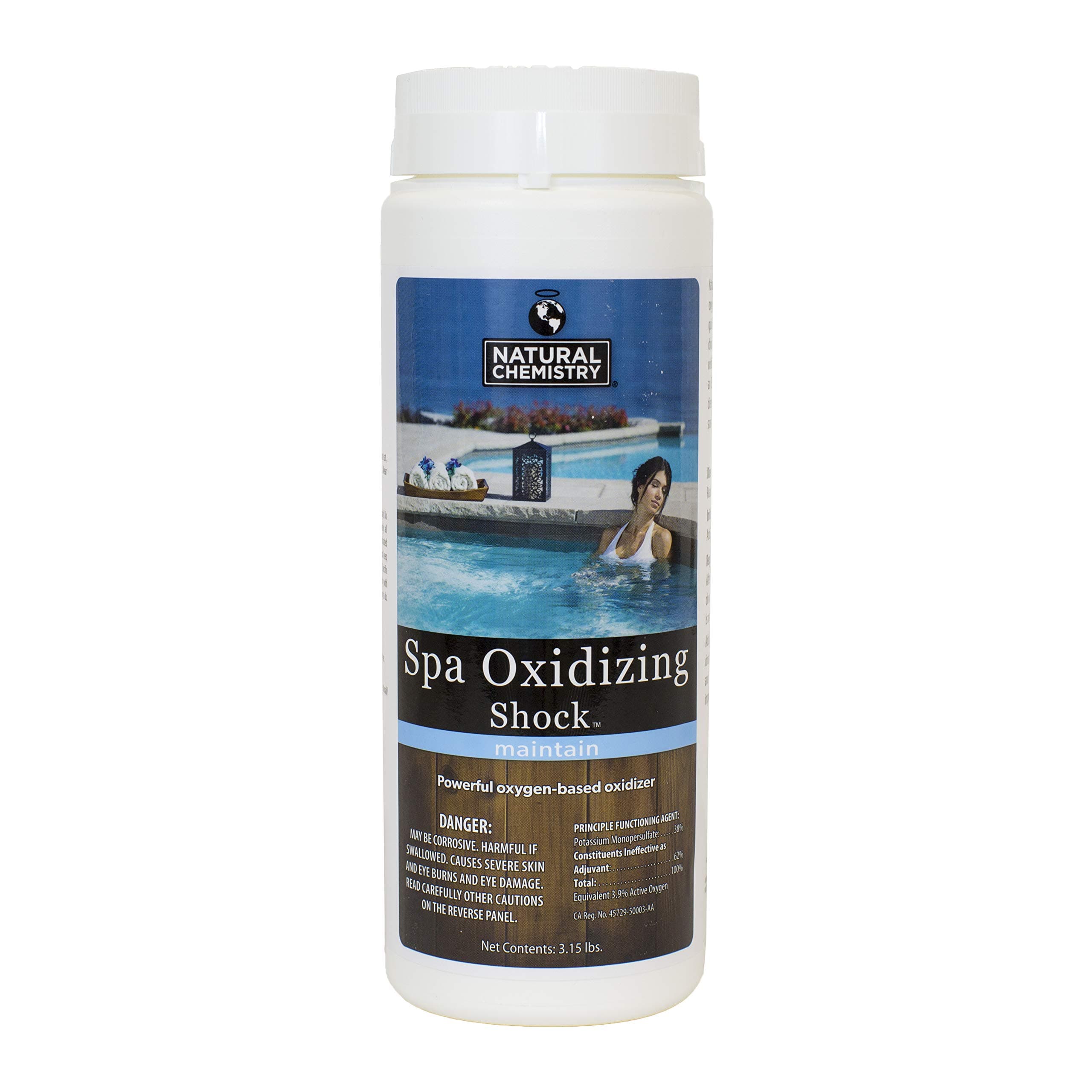 Spa Oxidizing Shock, 3.15 lb, Powerful Oxygen-Based Oxidizer, Eliminates Spa Water Contaminants, Compatible with Chlorine and Bromine