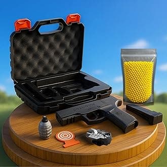 - Pubg Mouser Gun Toy Set with Suitcase 500 6mm BB Bullets for Kids Boys Long Range Pistol Laser Light Shooting Army Police Playset Toys Not for Kids Below 14 Years Best Gift for Children