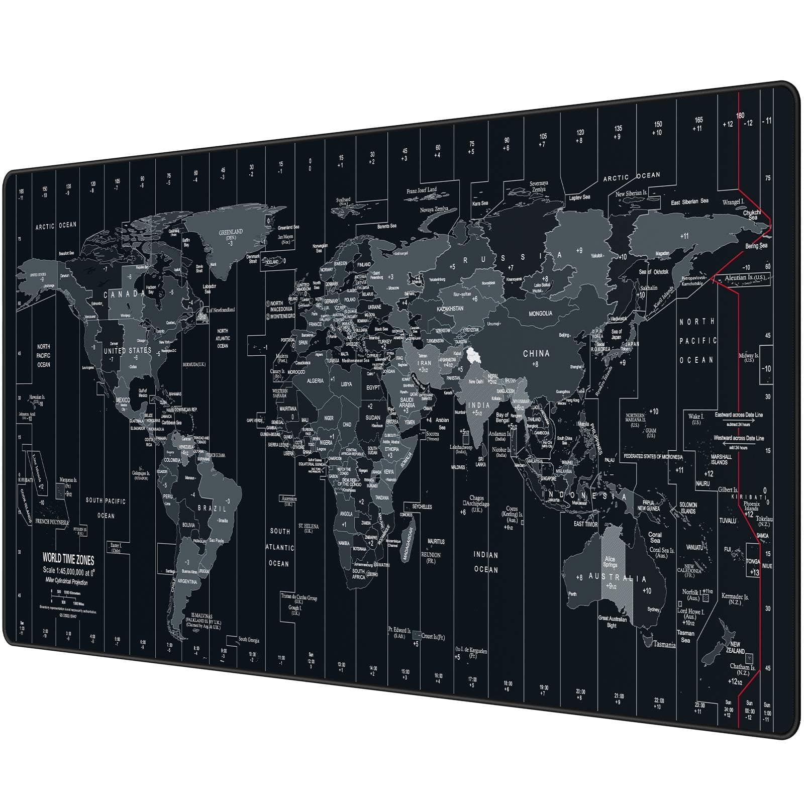 Large Mouse Pad 35.4x15.7 Inch World Map - XXL Gaming Desk Mat with Non-Slip Rubber Base, Stitched Edges | Keyboard and Mouse Pad for Gaming/Office | Portable Desk Pad