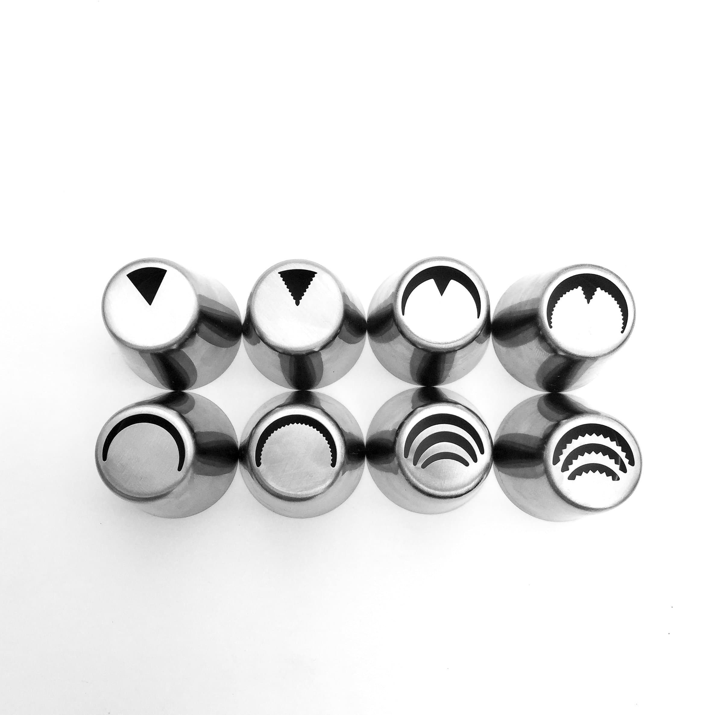 8 Piece Set #1 - Schast'ye Original Russian Piping Tips #1-#8 - Professional Cake Decorating Tool Kit Includes: 8 Stainless Piping Tips + 1 Pastry Bag (9 Pieces Total)