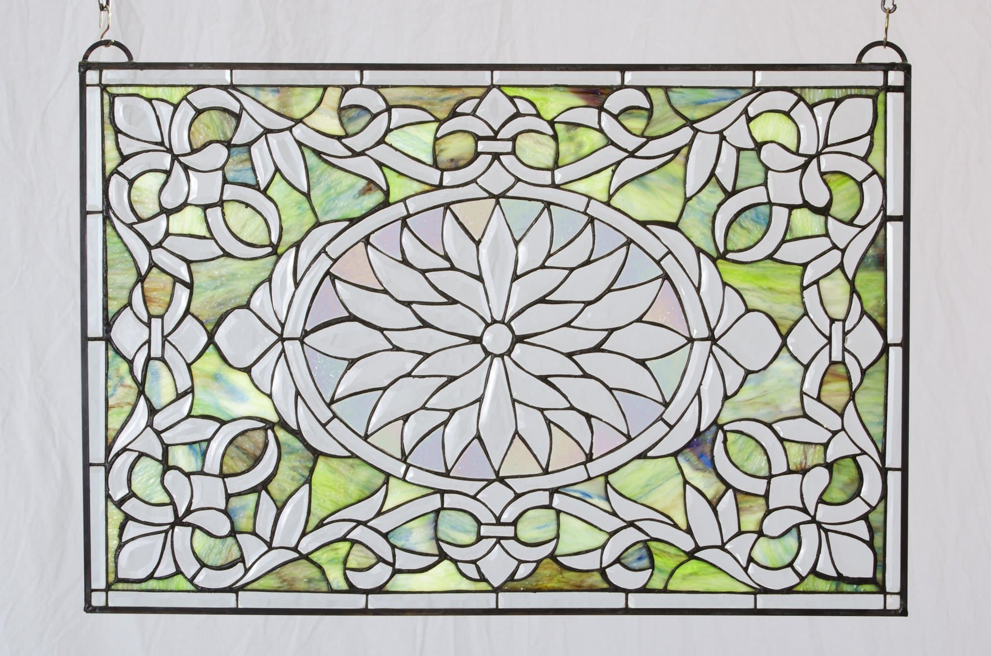 Pewter and Sage Beveled Stained Glass Window (WT1)