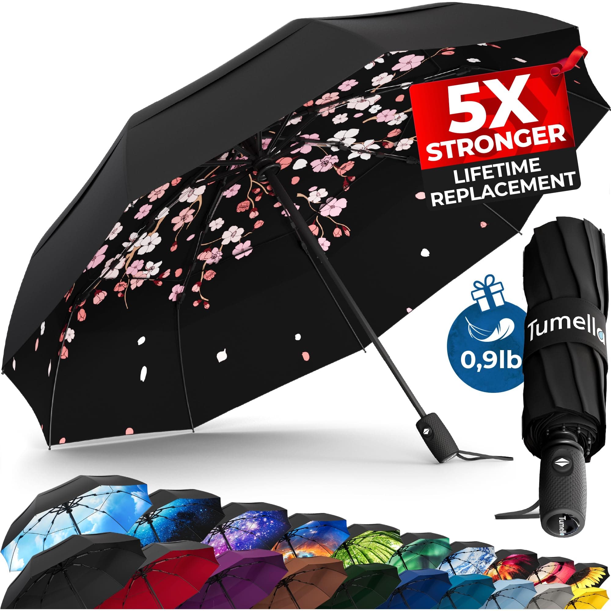 Strongest Windproof Travel Umbrella (Compact, Superior & Beautiful), Small Strong but Light Portable and Automatic Folding Rain Umbrella, Durable Premium Grip, Fits Car & Backpack Black Pink