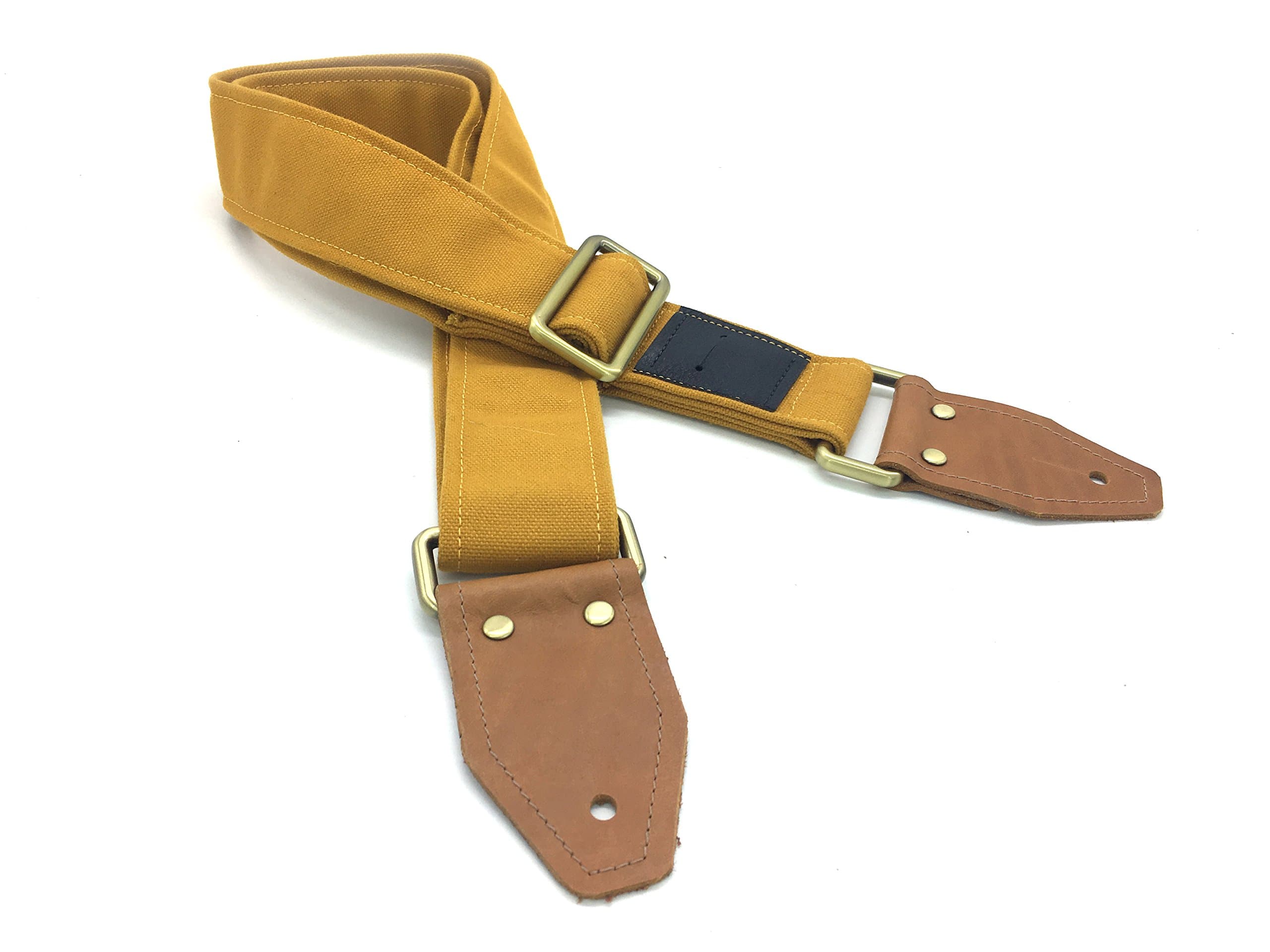 Canvas and Genuine Leather Handmade Guitar Strap with Pick Pocket for Acoustic and Electric Guitars Unique Patterns (Amber)