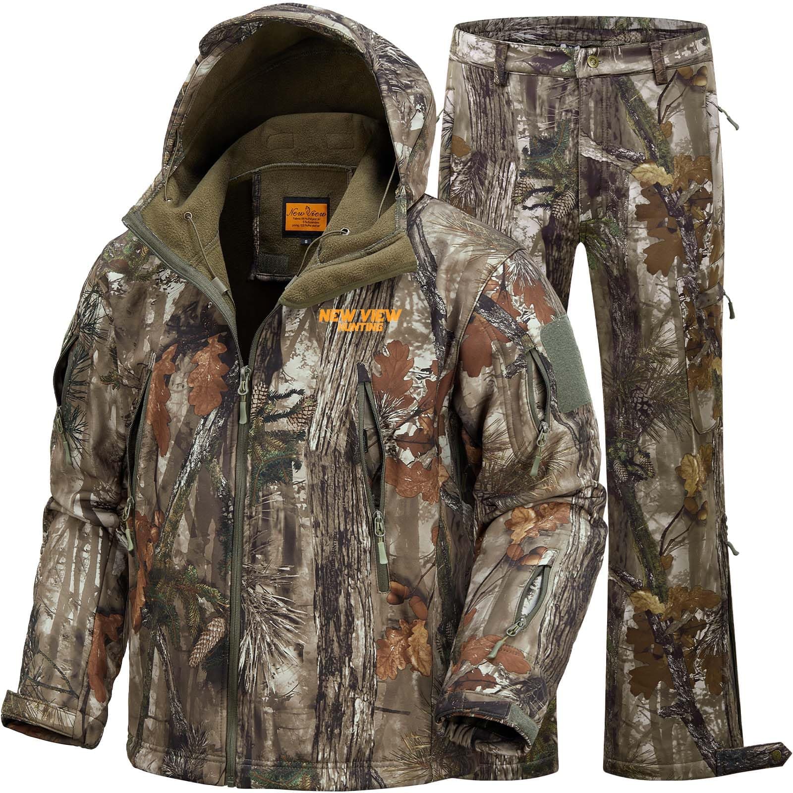 New View Quiet Hunting Clothes for Men, Camo Hunting Jacket and Pants, Water Resistant and Insulated