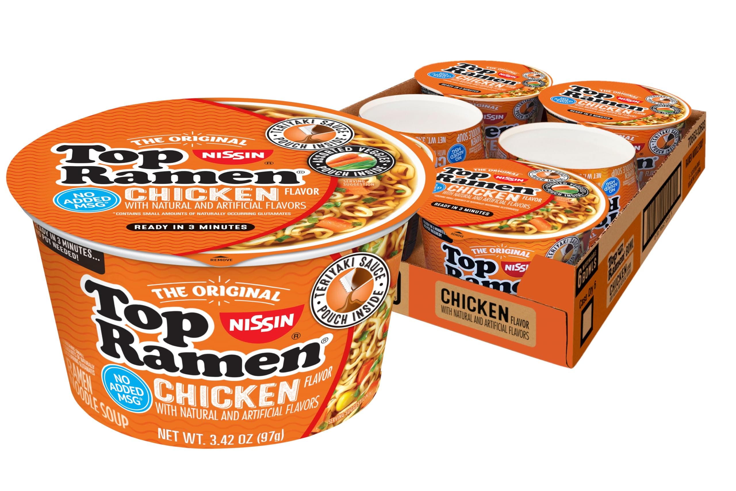 Top Ramen Bowl Ramen Noodle Soup, Chicken, 3.42 Ounce (Pack of 6)