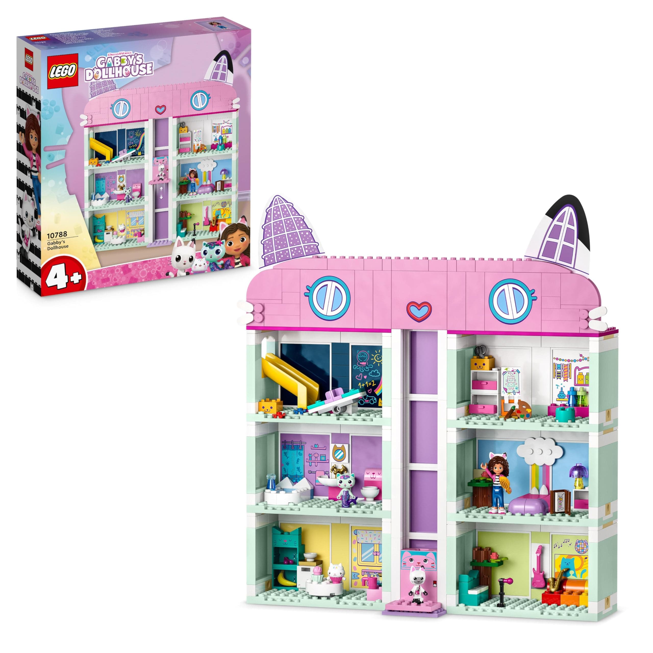 LEGO Gabby's Dollhouse Toy - 4-Floor Doll's House with Gabby, Pandy Paws, MerCat and Cakey Figures plus Accessories - Birthday Gift for 4+ Years Old Girls - 10788