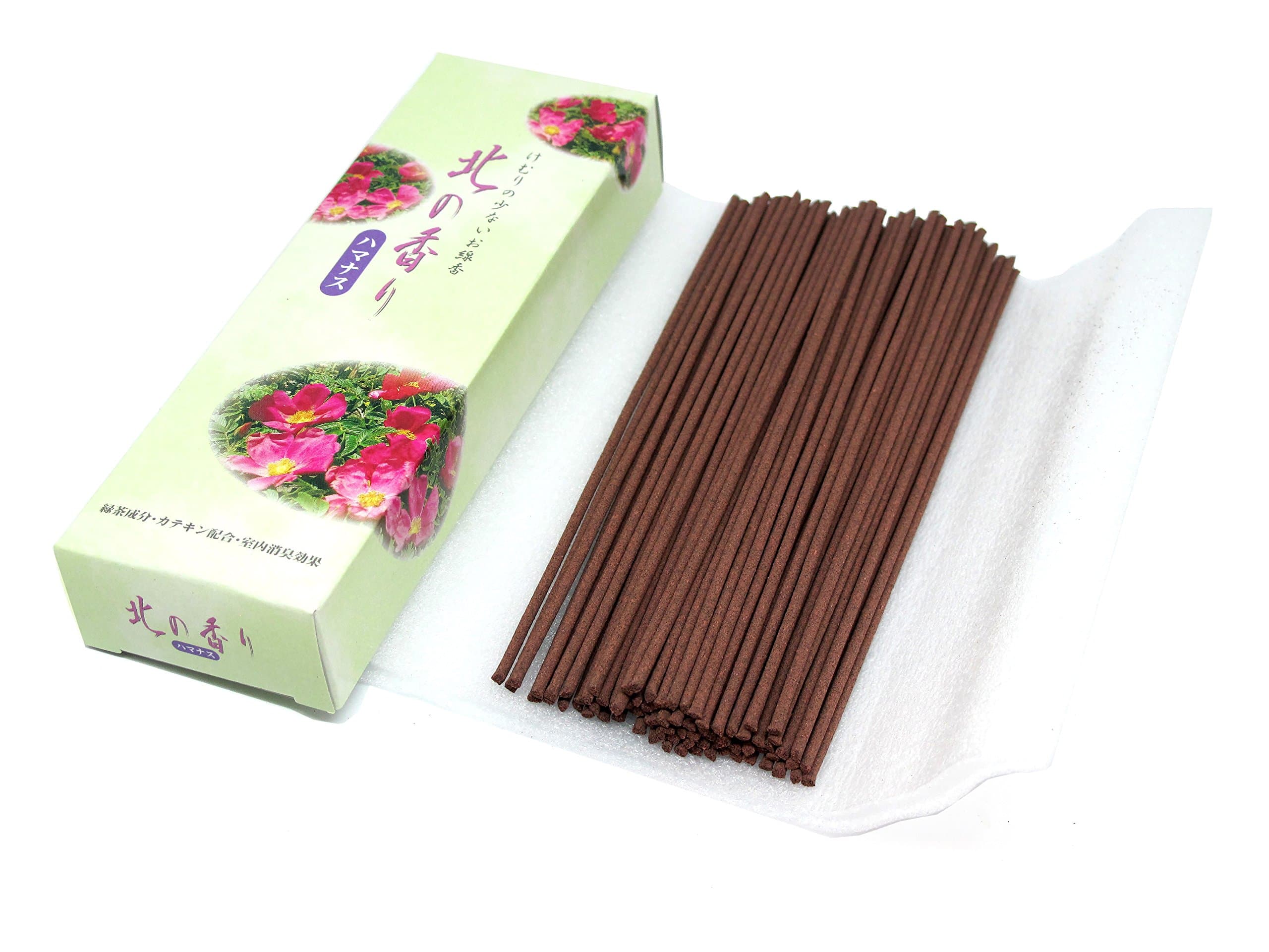 Seikado Japanese Incense Sticks Kita no Kaori Hamanasu (Beach Rose) Small Pack - 5.5 inches 80 Sticks - Green Tea Deodorizer - Less Smoke Type - Made in Japan