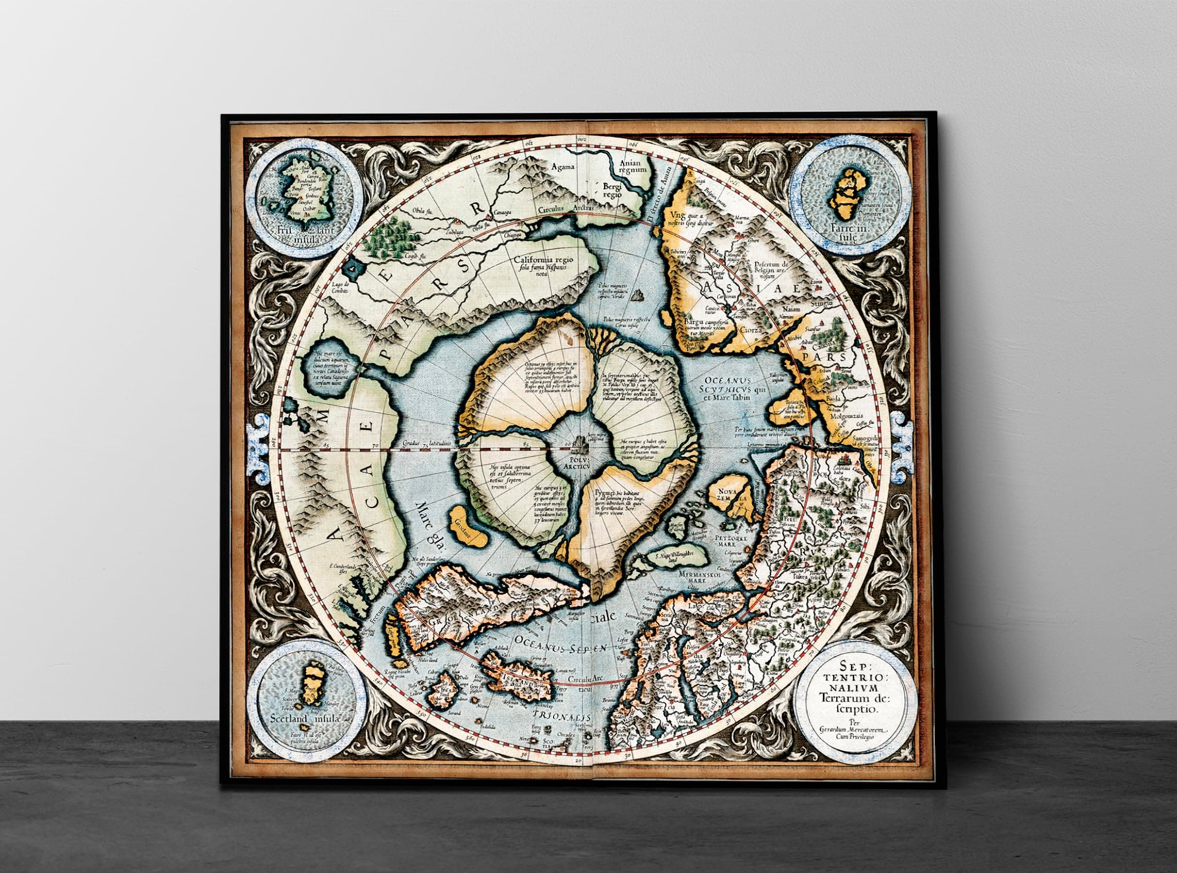 Mercators 1595 Iconic Map of the North Pole Regions - Flat Earth Print - Wall Art Poster Gift - Ancient Old Vintage Antique Look - Rolled Picture Artwork Classroom Decor Unframed (23"x24.5")