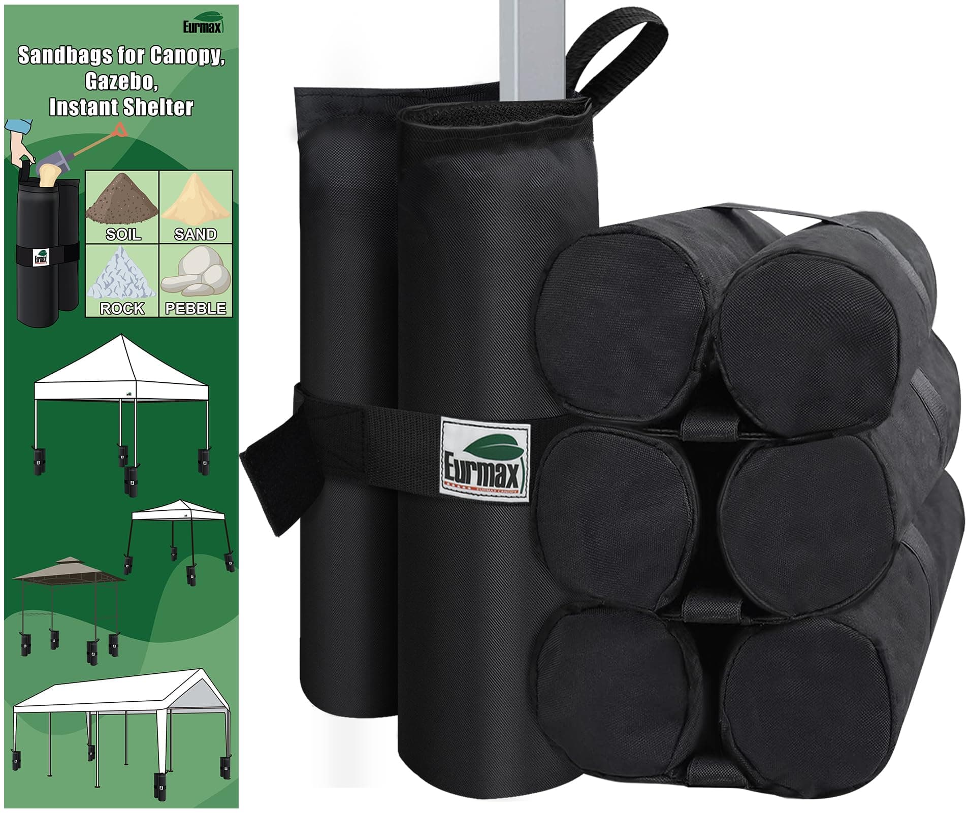 Eurmax USA Weight Bags for Pop up Canopy Instant Shelter, Sand Bags, Canopy Weights Tent Weight for Canopy Legs,Patio Umbrella Base (Black)