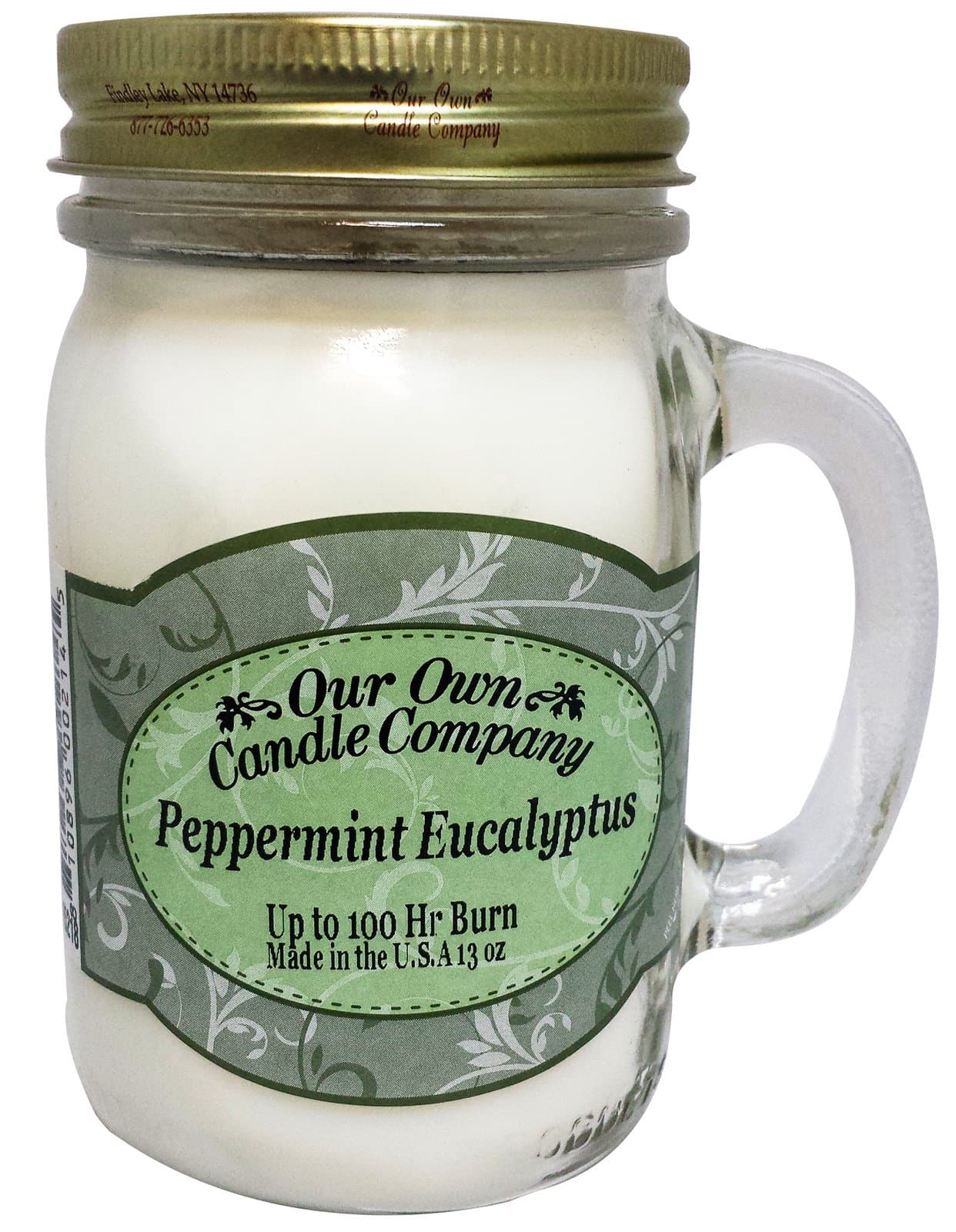 our own candle Peppermint Eucalyptus Scented 13 Ounce Mason Jar Candle Company