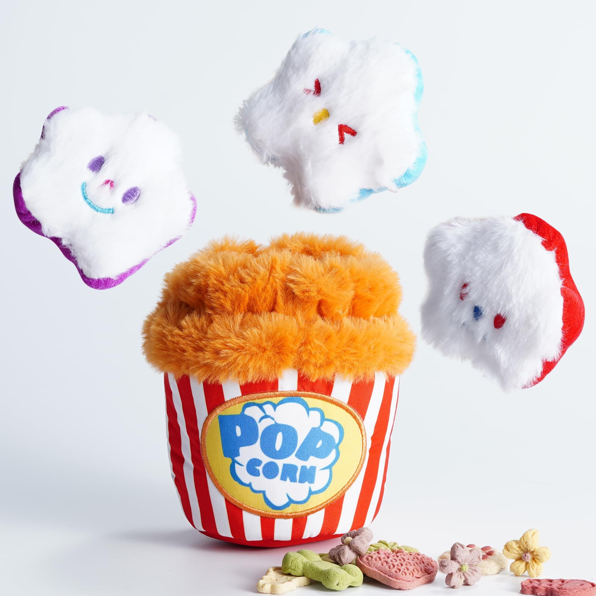 Popcorn Squeaky & Plush Dog Toys | Hide & Seek, Interactive, Crinkle Toys for Small & Medium Dogs