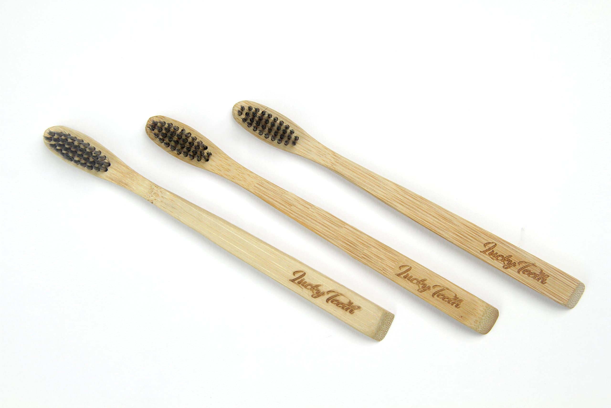 Kids Bamboo Charcoal Toothbrush - Soft Bristles, BPA & Phthalates Free by Lucky Teeth (3 Pack)