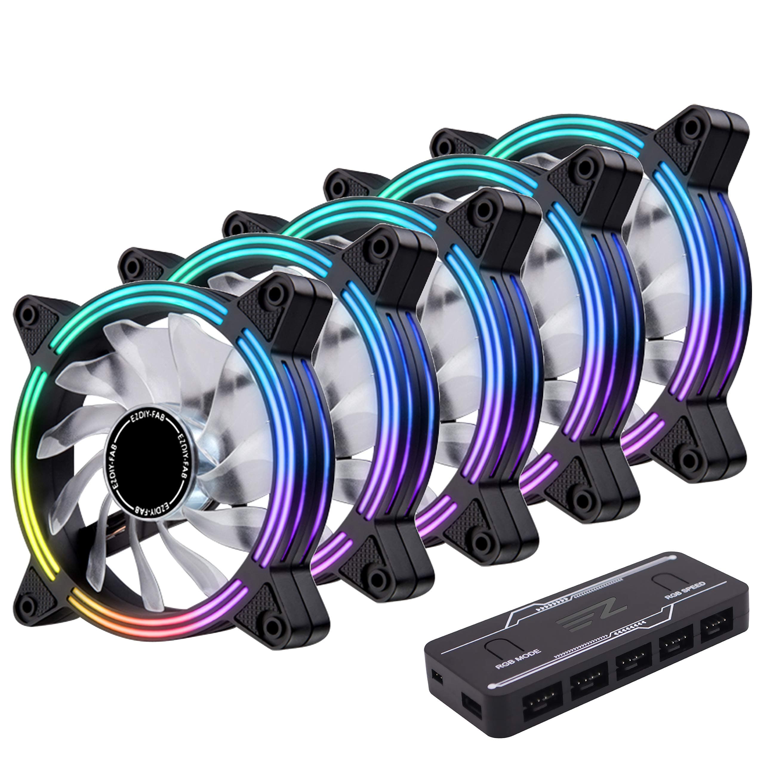 EZDIY-FAB 120mm Dual Frame RGB PWM Fans for PC Case,Addressable RGB Case Fan with Fan Hubs,5V ARGB 3-pin Motherboard Sync,ASUS Aura Sync-5-Pack