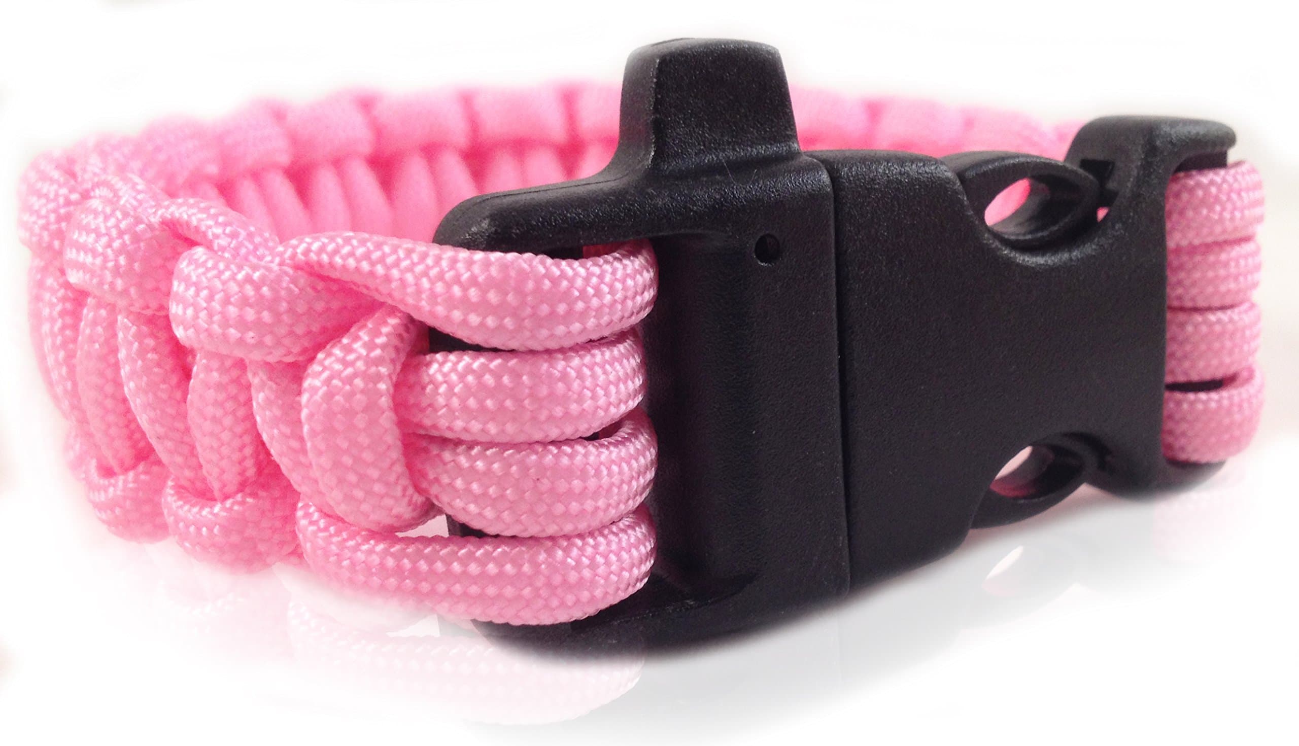 Personal Protection Attack or Rape Whistle. 550 Paracord Bracelet TSA, Air Travel Friendly, Med Alert, Be Safe! Wristband Covers Self Defense Emergency Preparedness Survival Gear Alarm Running Shoes Shoelaces Towing Safety Outdoor Camping Ties (Neon Pink)