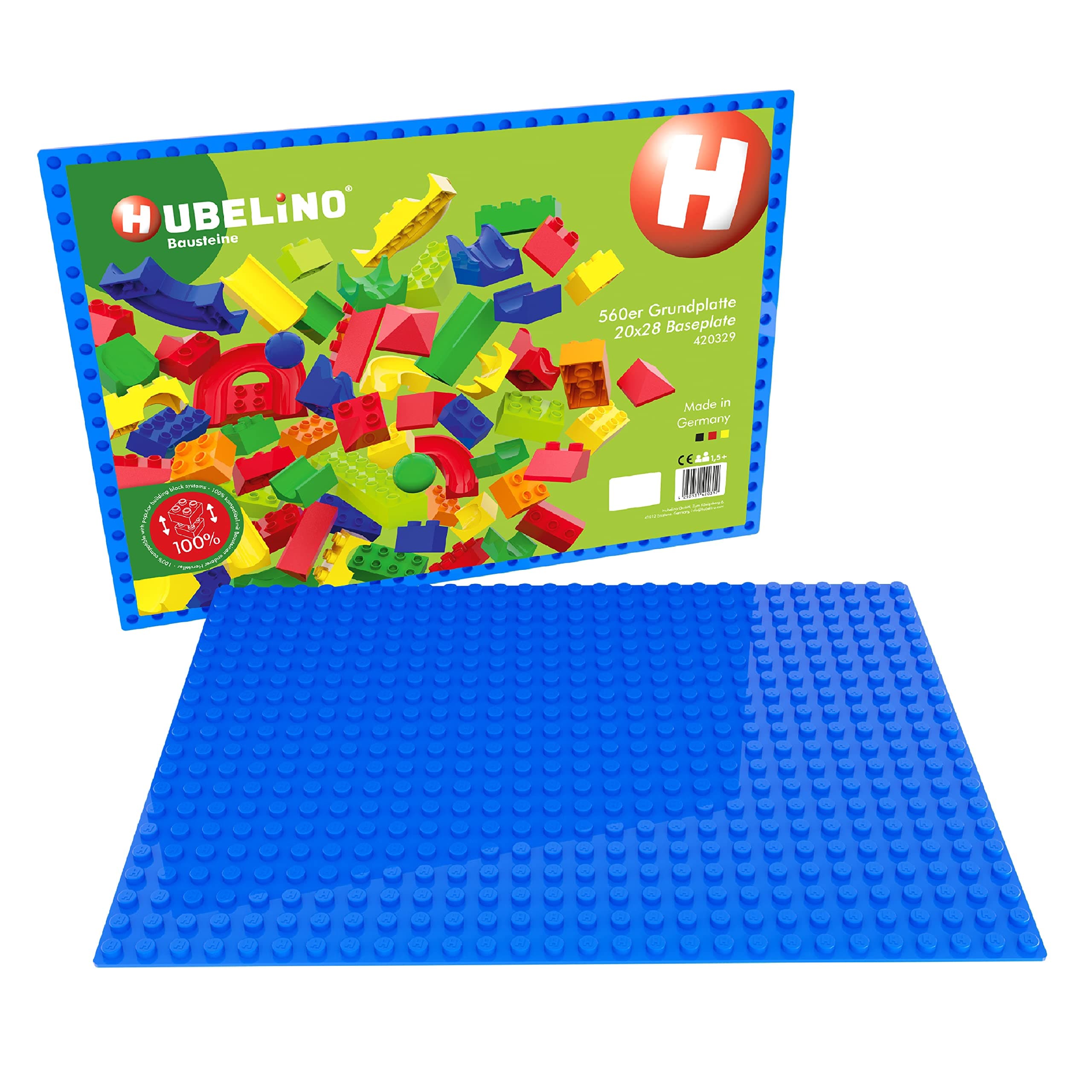 Hubelino #420329 560 Base Plate (20 x 28 Nubs, 32 x 44.8 cm) in Blue, Compatible with Large Building Blocks from Other Manufacturers, Made in Germany
