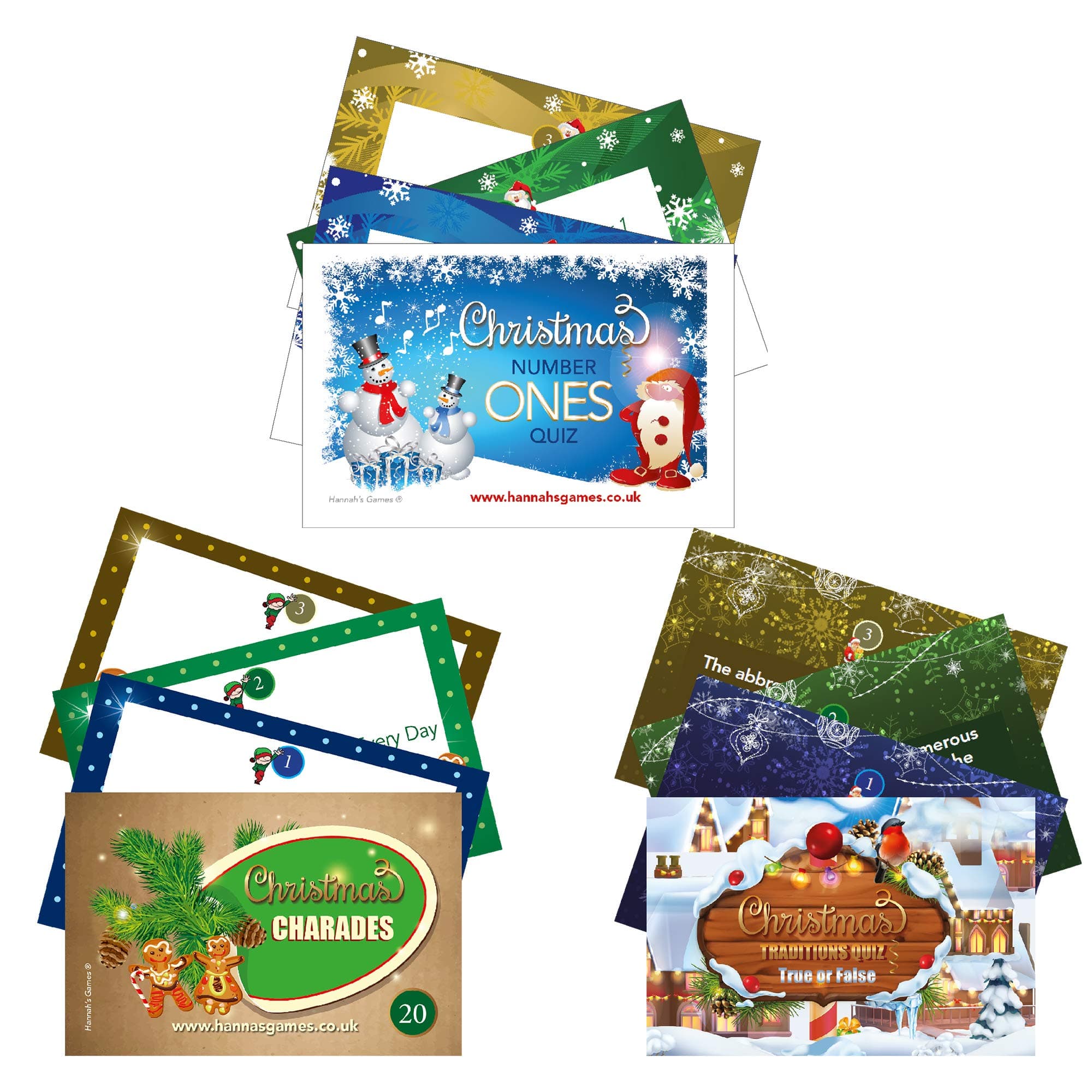 Family Christmas Games **SAVER PACK** Xmas Traditions Card Game Trivia + Charades + Music Quiz - Credit Card Sized Pocket Games - Traditional Festive Table Fun for Families & Kids
