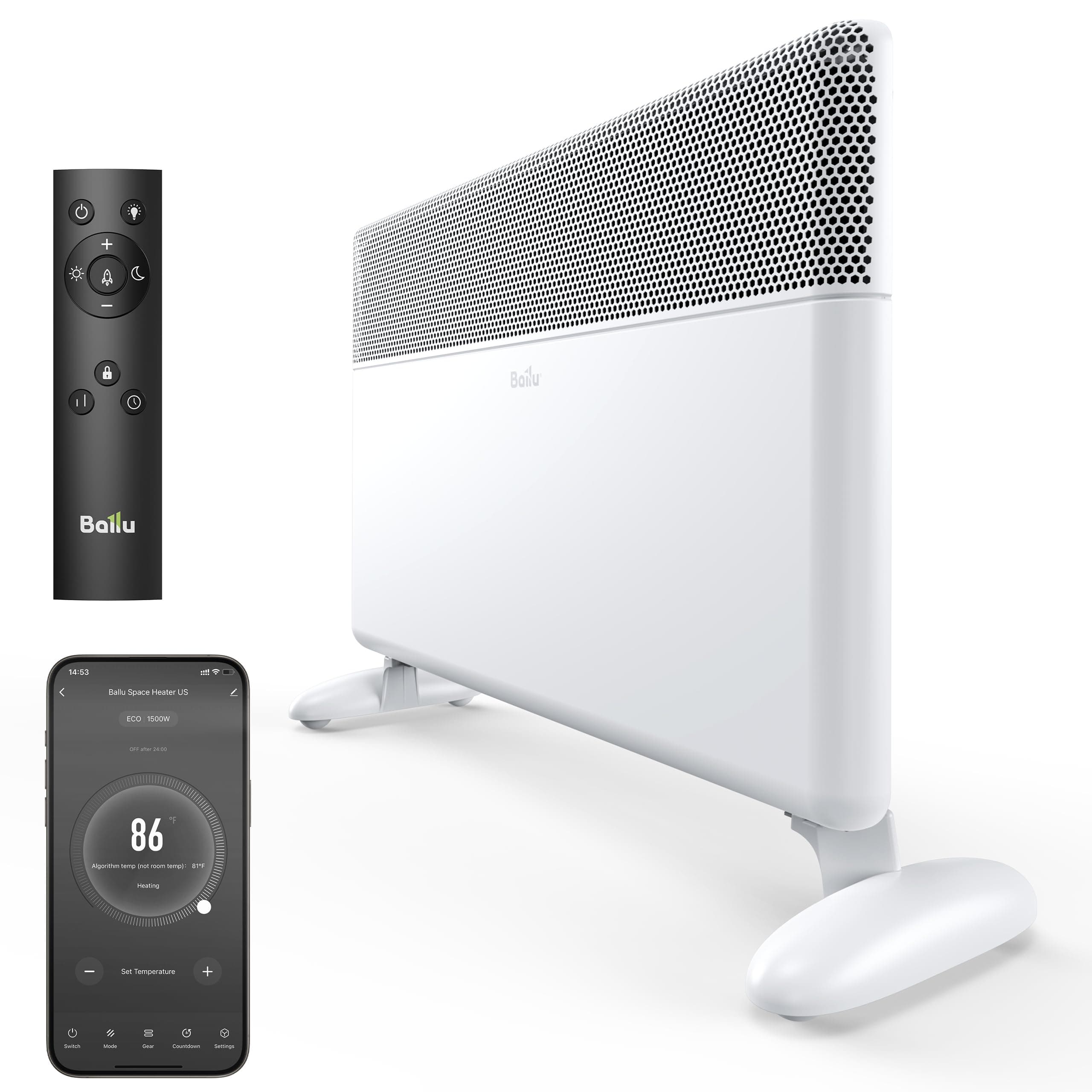 Ballu Convection Panel Space Heater,1500W Whole Room Heater for Indoor Use Large Room with Program Thermostat,Wifi App,Remote,Portable Standing Wall Mount Electric Space Heater Indoor,Work with Alexa