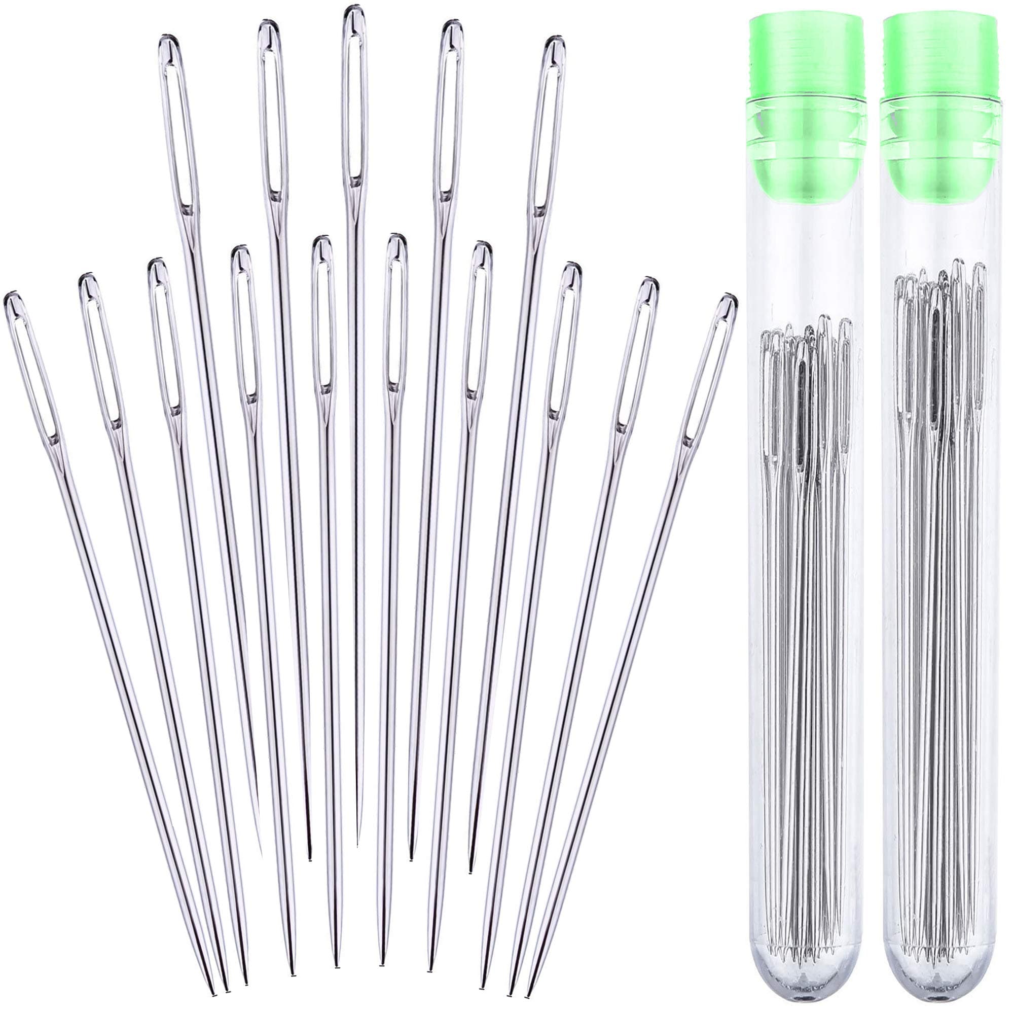 Large-eye Hand Sewing Needles 2.3 inches (60mm) 5 pcs and Big Eye Stitching Needles 2 inches (52mm) 10pcs in Storage Tube