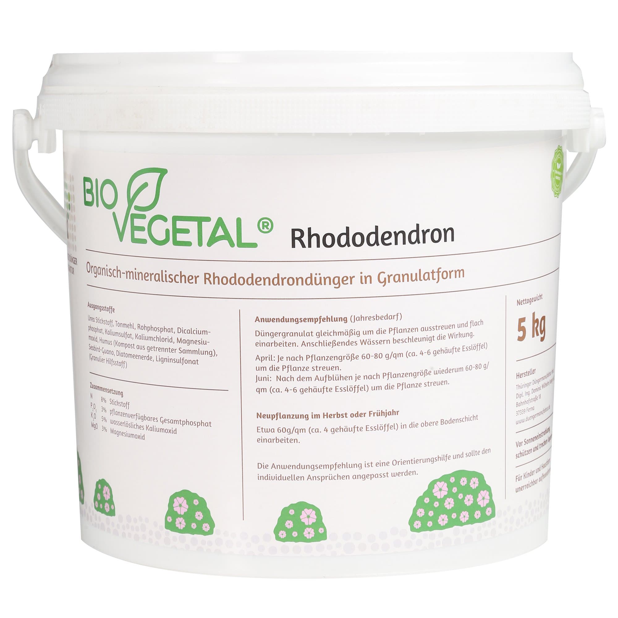 BioVegetal Rhododendron fertiliser with guano and natural long-term effect by fixing the nutrients by clay (also very suitable for hydrangea), 5 kg bucket
