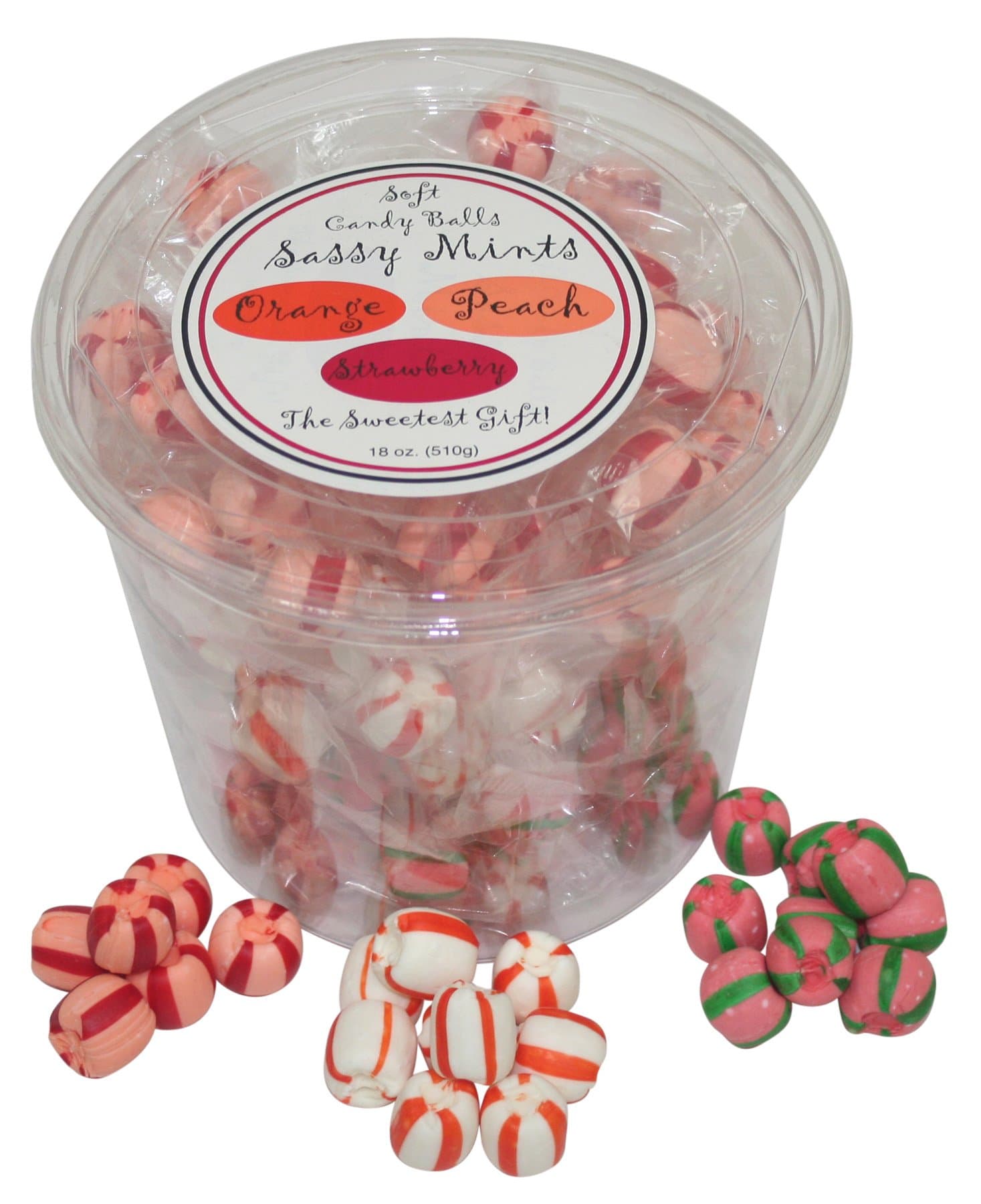 Stewart Candy Assorted Peach Orange Strawberry Candy for Office Breakrooms, 18 oz. Sassy Tub (AUA10314)