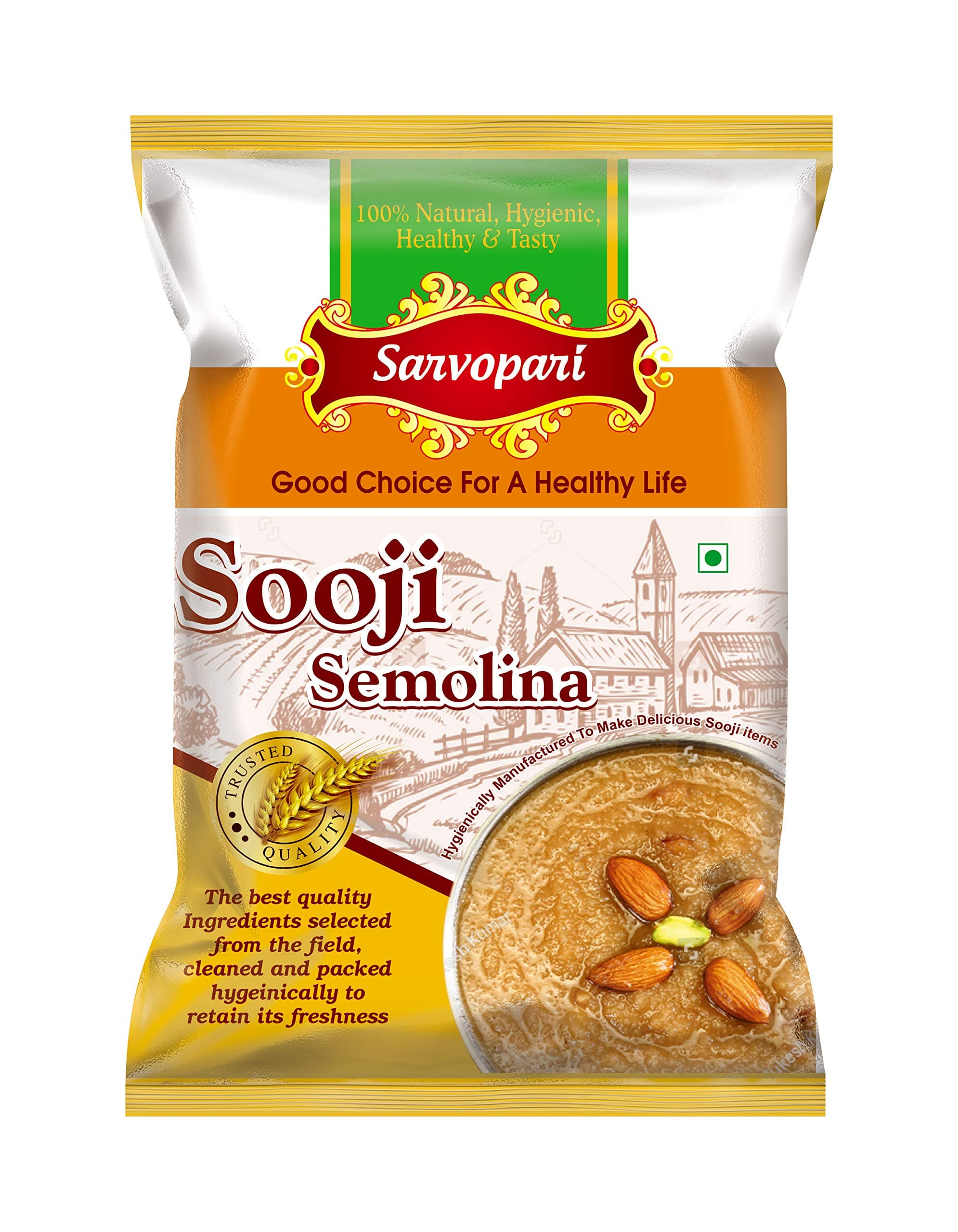 Sarvopari Sooji (SEMOLINA) 500gms | Pack of 1 | Chemical Free & Pesticides Free | 100% Natural, Hygienic, Healthy and Tasty Sarvopari Sooji 500 grams | Soji 500Gms | Rich in fibre | Soji 500 Gms | (PACKF OF 1)