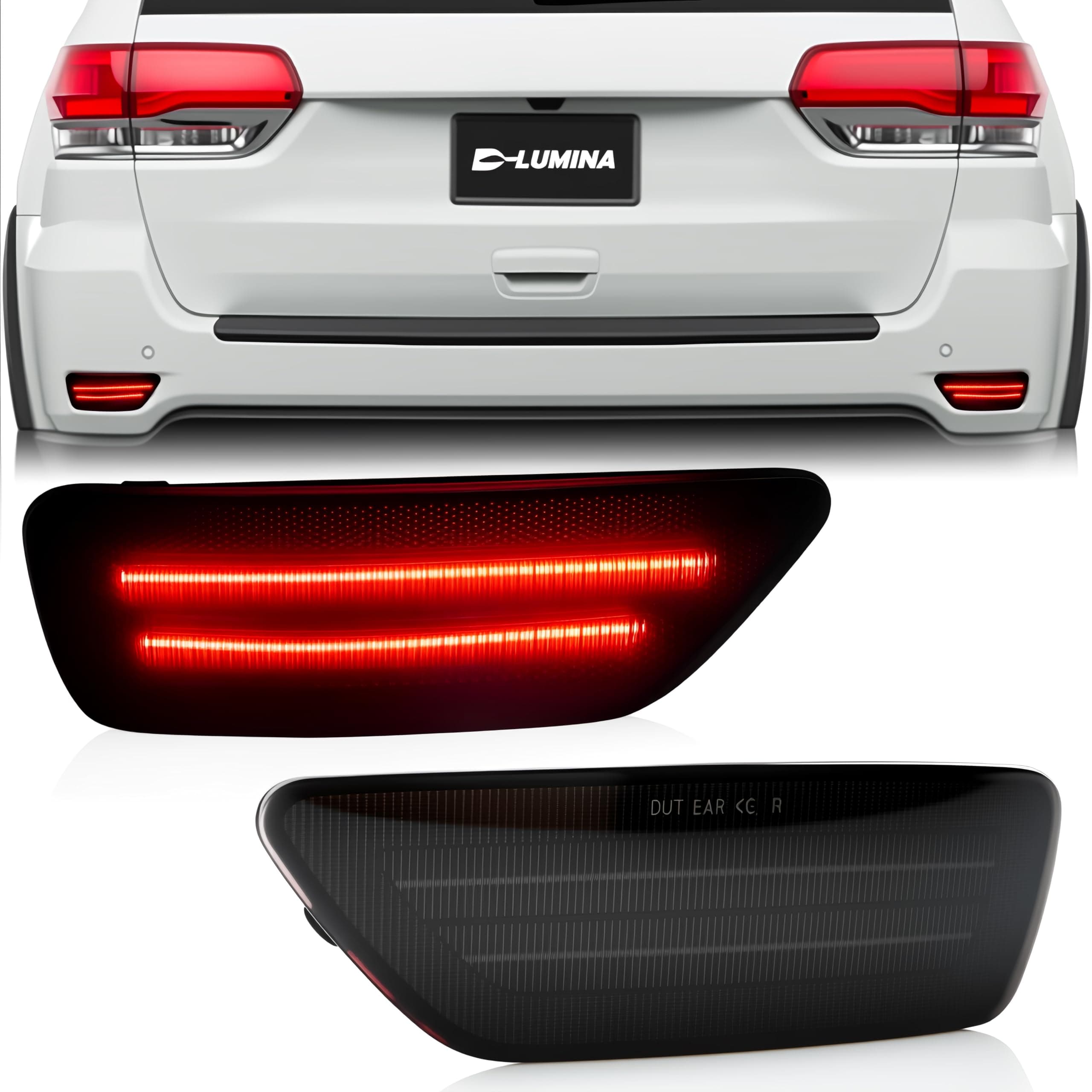 D-Lumina Rear Bumper LED Reflectors Light Lamp Assembly Fog Light Kit Compatible with Je-ep Grand Cherokee, Compass, Patriot ＆ Dodge Journey, Rear Bumper Reflector Light Smoked Len Foglamp, Pack of 2