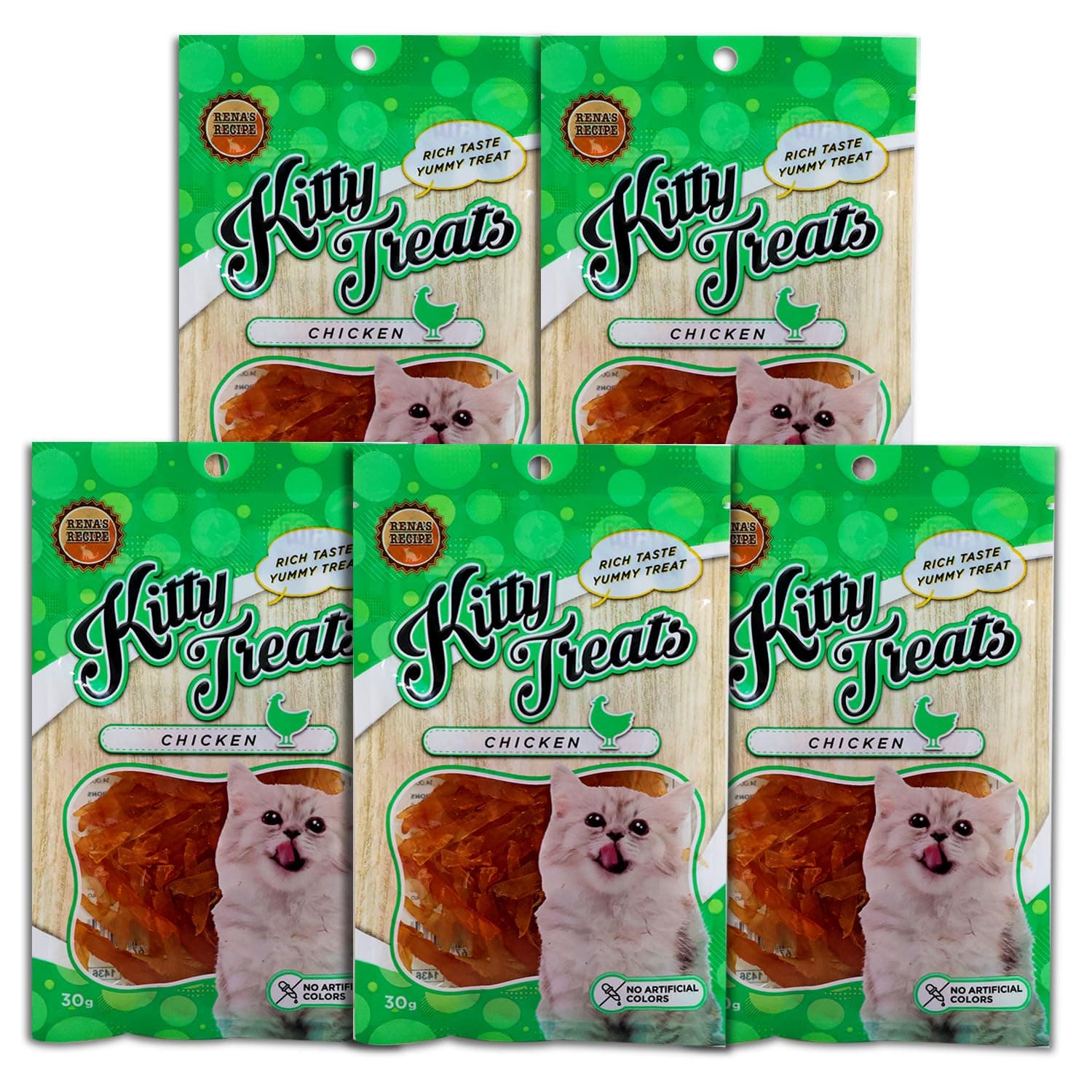Rena Kitty Soft Chicken Jerky Cat Treats 30g Pack of 5, Protein and Fiber Rich Training Rewards for Cats, Soft Chewy Chicken Cat Snacks for Daily Treating and Positive Reinforcement
