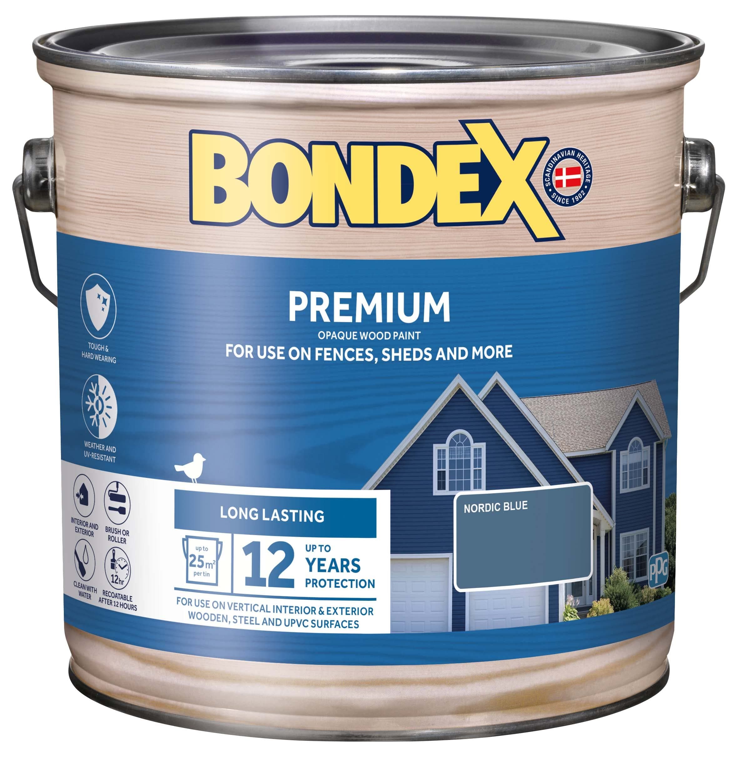 Bondex Premium Woood Stain - Nordic Blue – Suitable for Interior & Exeterior Wood - Water Based & Hardwearing – 12 Years Protection - 2.5L