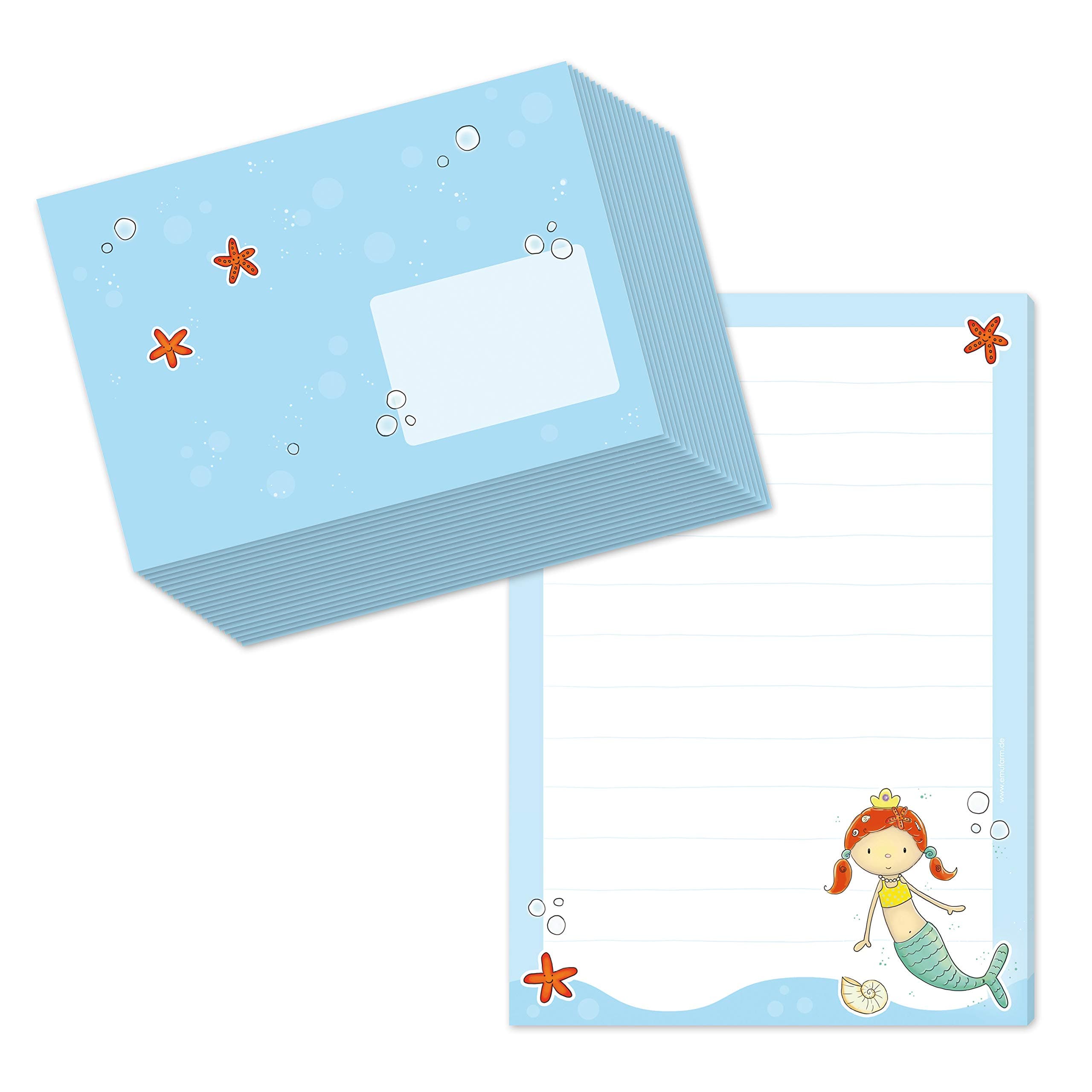 Writing pad/letter pad set mermaid DIN A5 (lined 50 sheets) including 20 matching envelopes/stationery for children/stationery set girls/writing paper with lines.