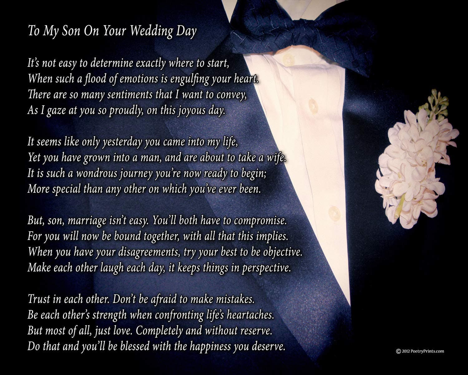 To My Son On Your Wedding Day - One Parent - Poem Print (8x10) - Beautiful Groom Wedding Gift from Mom or Dad