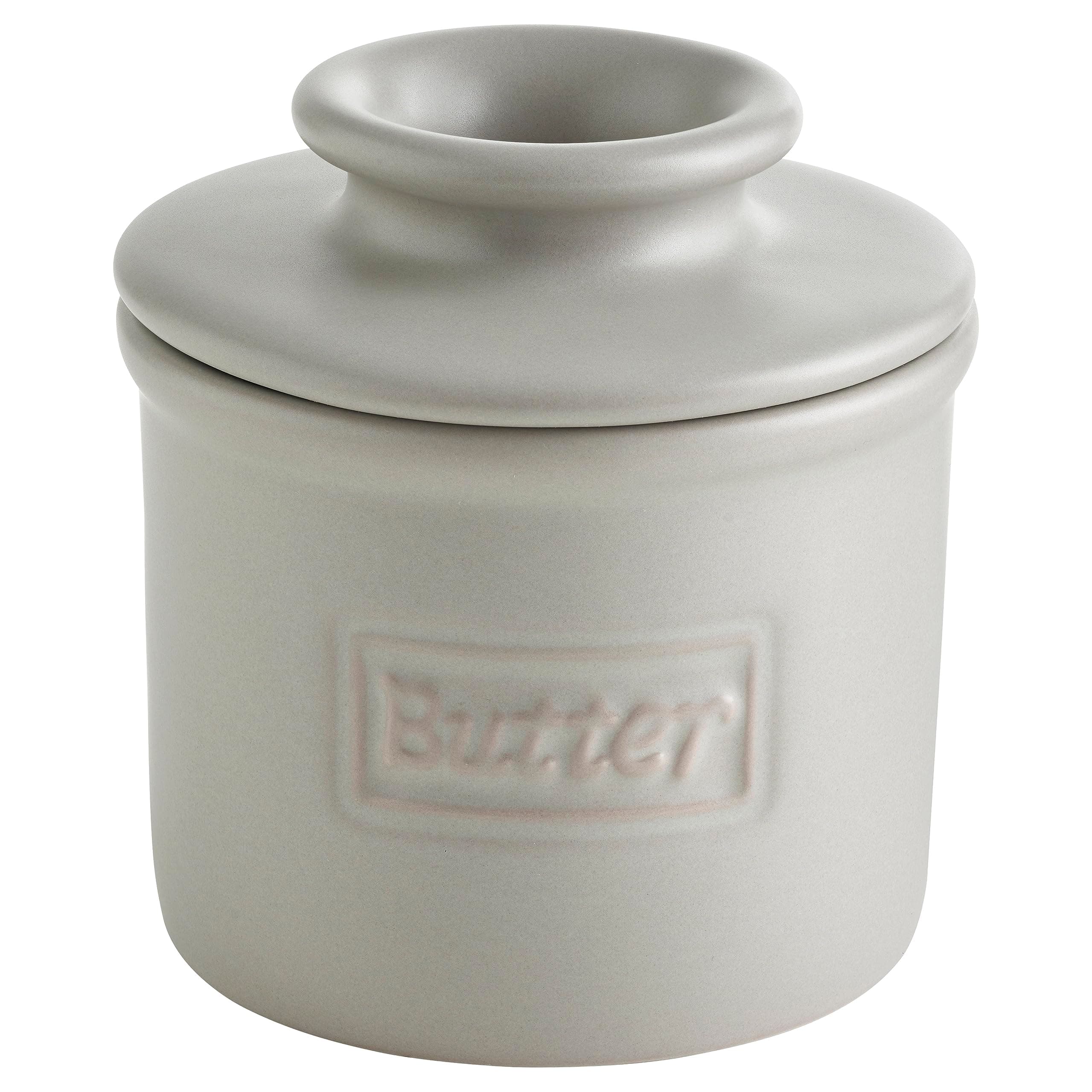 The Original Butter Bell Crock by L Tremain, a Countertop French Ceramic Butter Dish Keeper for Spreadable Butter, Café Matte Collection, Stone