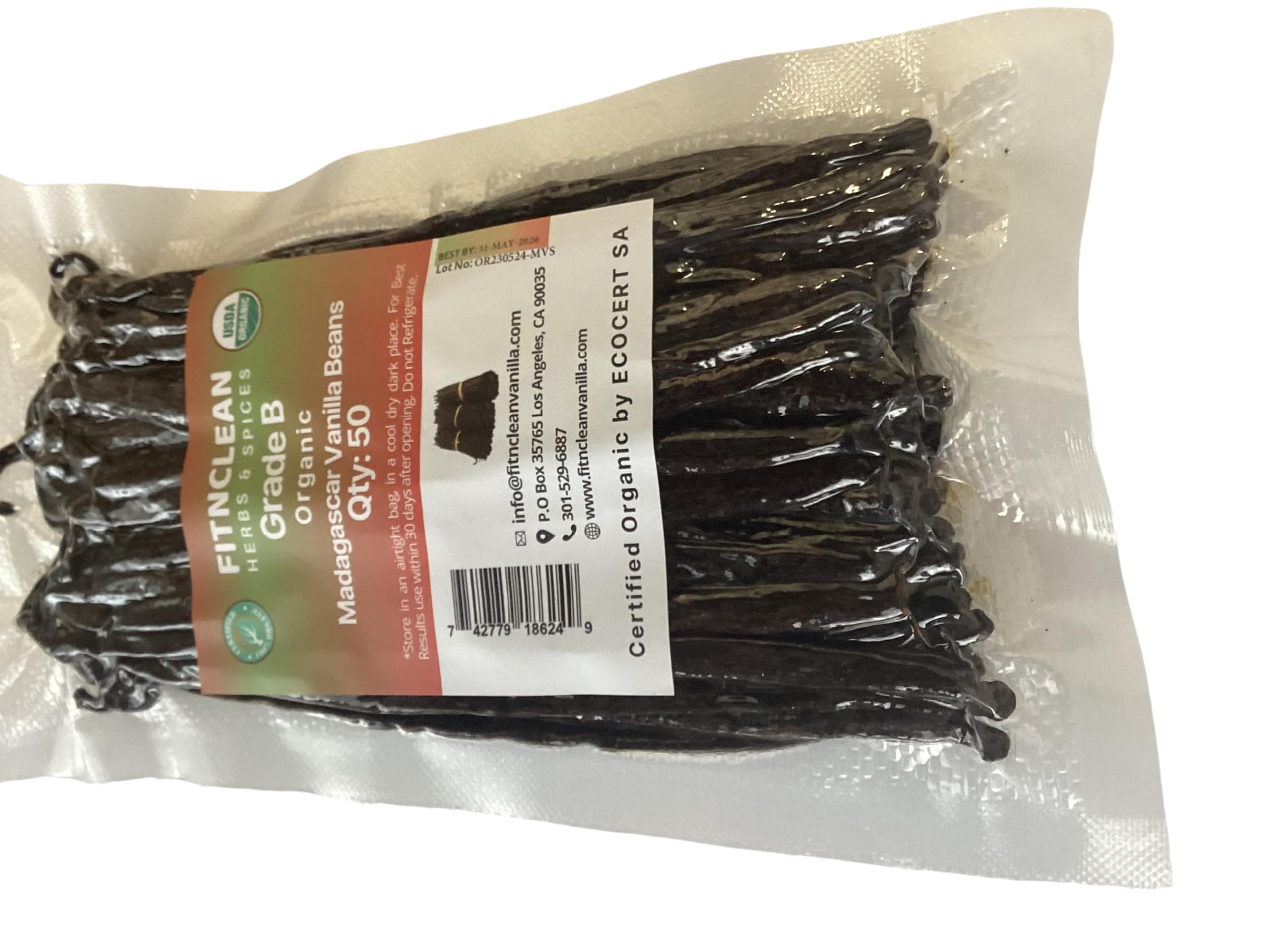 50 Madagascar Vanilla Beans Grade B|5"-7" For Extract, Cooking And Baking By Fitnclean Vanilla| Whole NON-GMO Bourbon Pods 50 Count (Pack Of 1)
