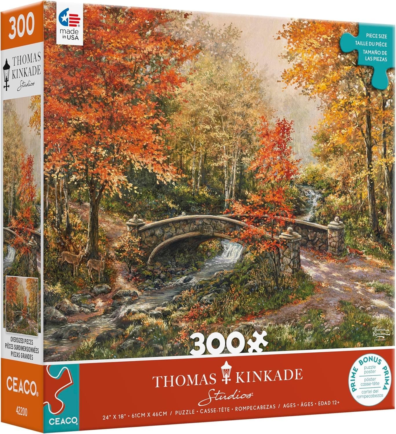 CeacoThomas Kinkade - Fall at Fox Creek Bridge - 300 Oversized Piece Jigsaw Puzzle