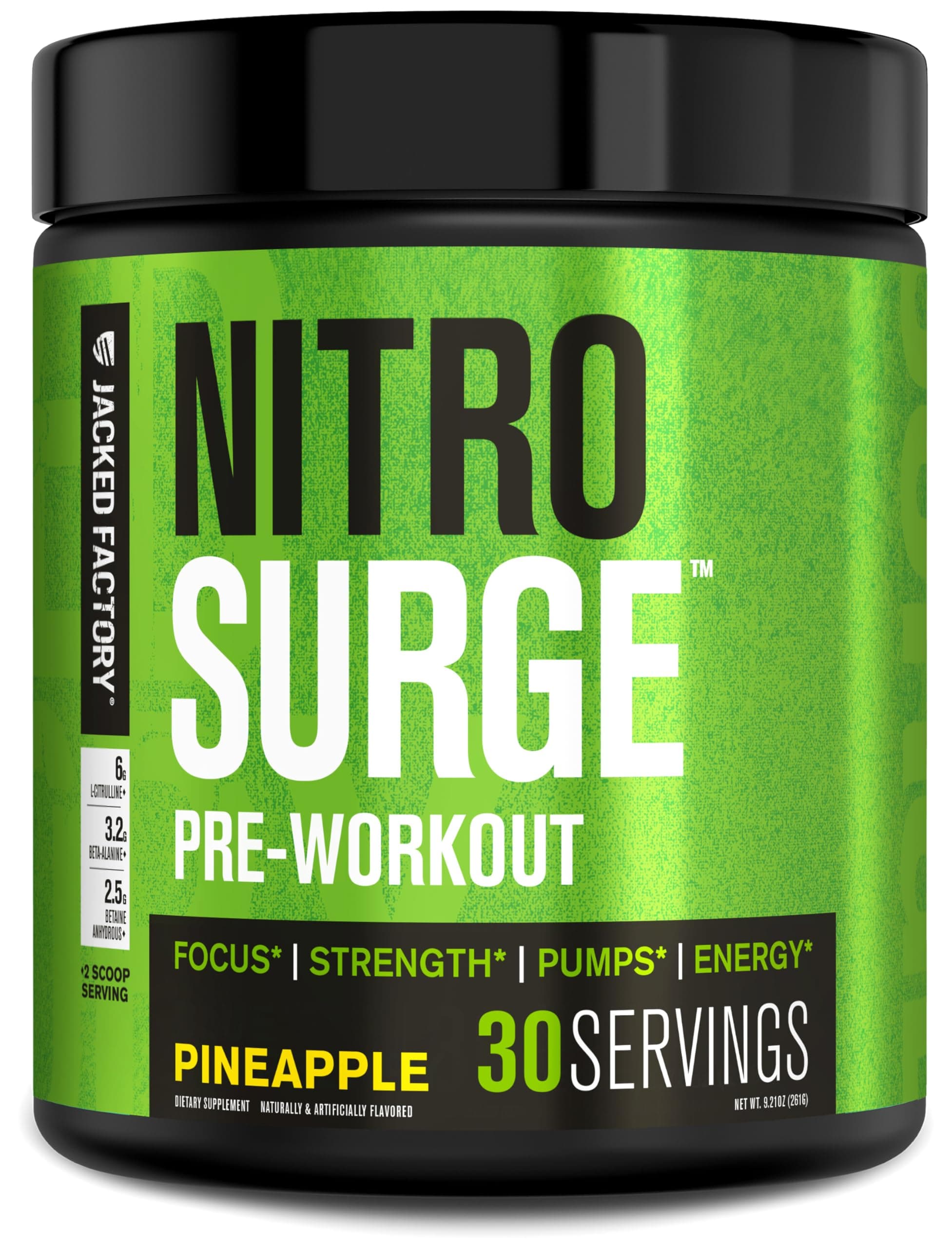 NITROSURGE Pre Workout Supplement - Endless Energy, Instant Strength Gains, Clear Focus, Intense Pumps - NO Booster & Powerful Preworkout Energy Powder - 30 Servings, Pineapple