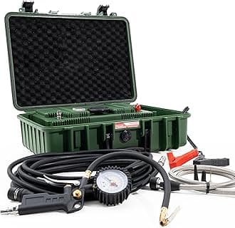 ROADPOWER 2 Cylinder Car Air Compressor Ultra Extreme 4x4 Tire Super Air Flow Portable 180 PSI AMP 80A 12V Tire Inflator For Car Truck Bicycle Football And Other Inflatables With Carry Box