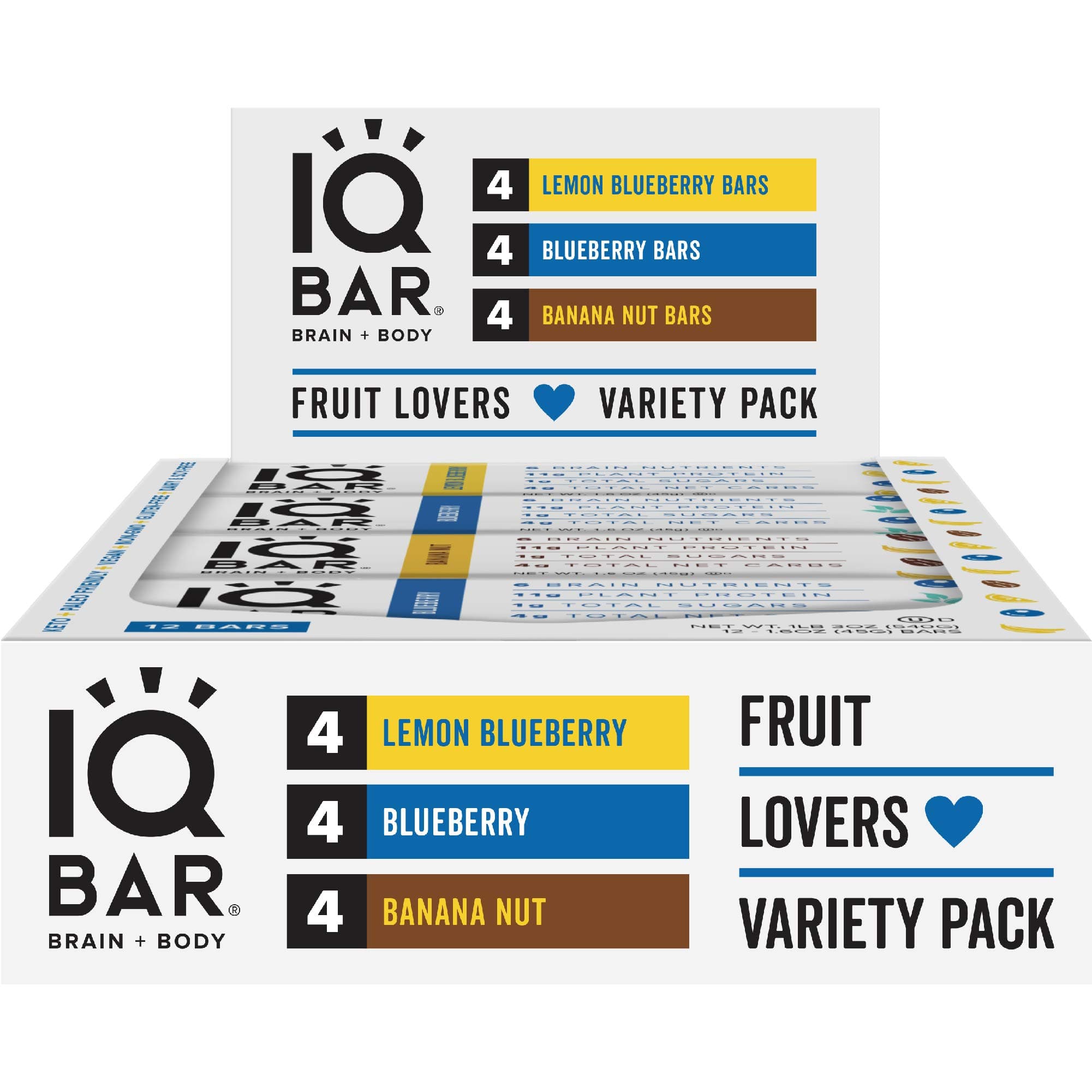 IQ BAR, Vegan Gluten Free Keto Bars - Low Carb Protein Bars, Healthy Keto Snack in Fruit Lovers Variety Pack - Tasty Paleo Snack, Pack of 6 (1.6 oz Bar)