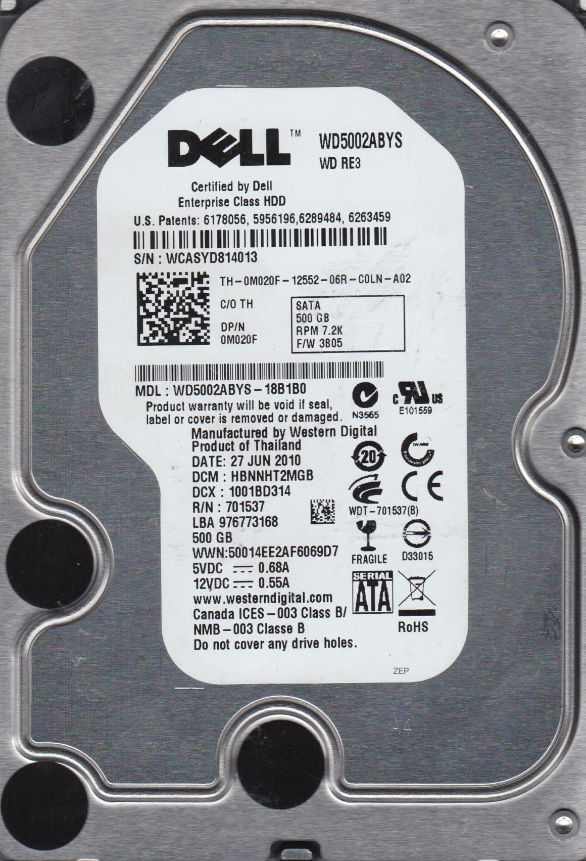 WD5002ABYS-18B1B0, DCM HBNNHT2MGB, Dell 500GB SATA 3.5 Hard Drive