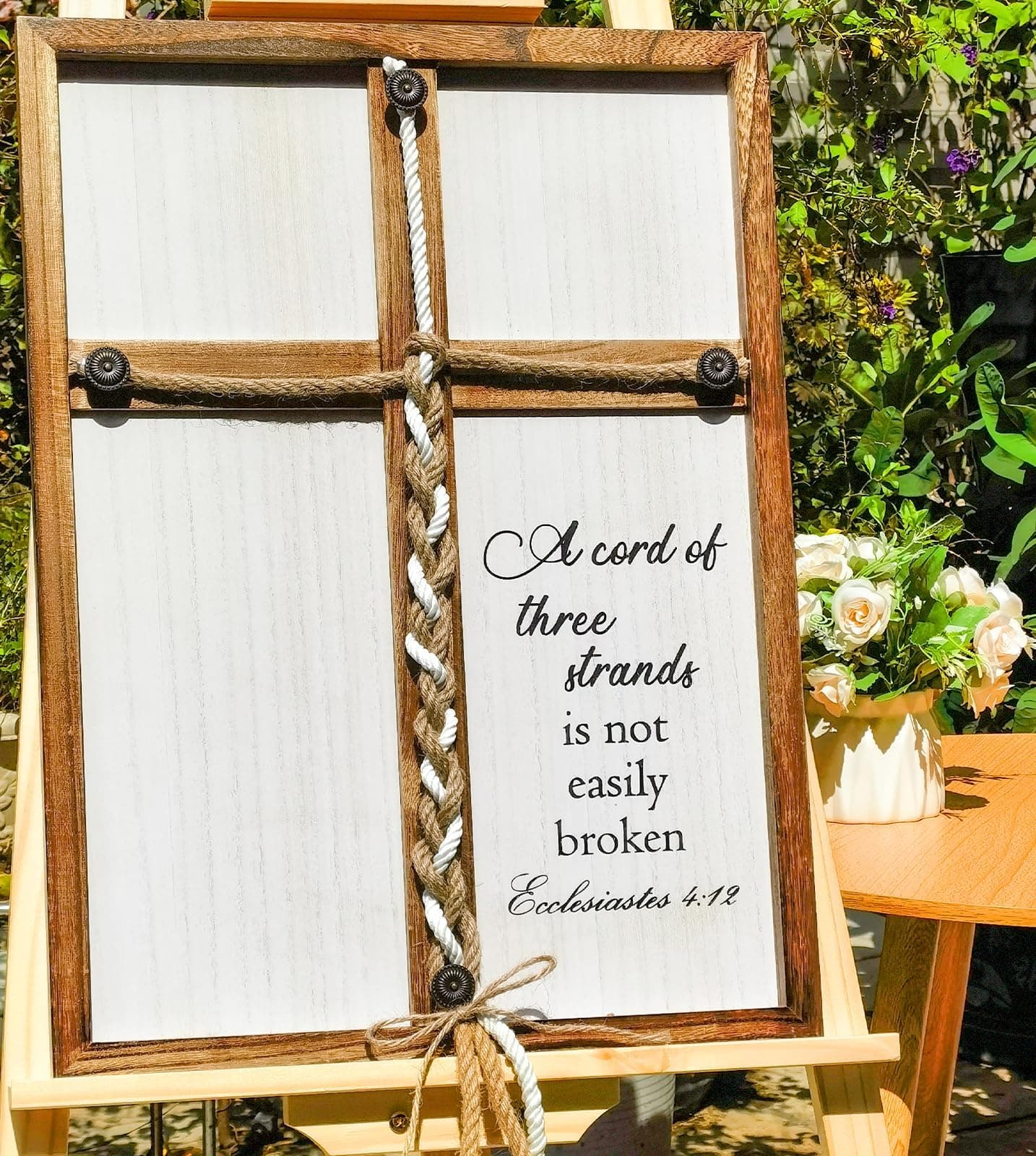Three Strands Cord Wedding Unity Sign, 16 × 22in A Cord of Three Strands Unity Rope Cross Braid for Wedding Ceremony Ideas Gift For Couple, Christians, God Knot, Ecclesiastes 4:9-12