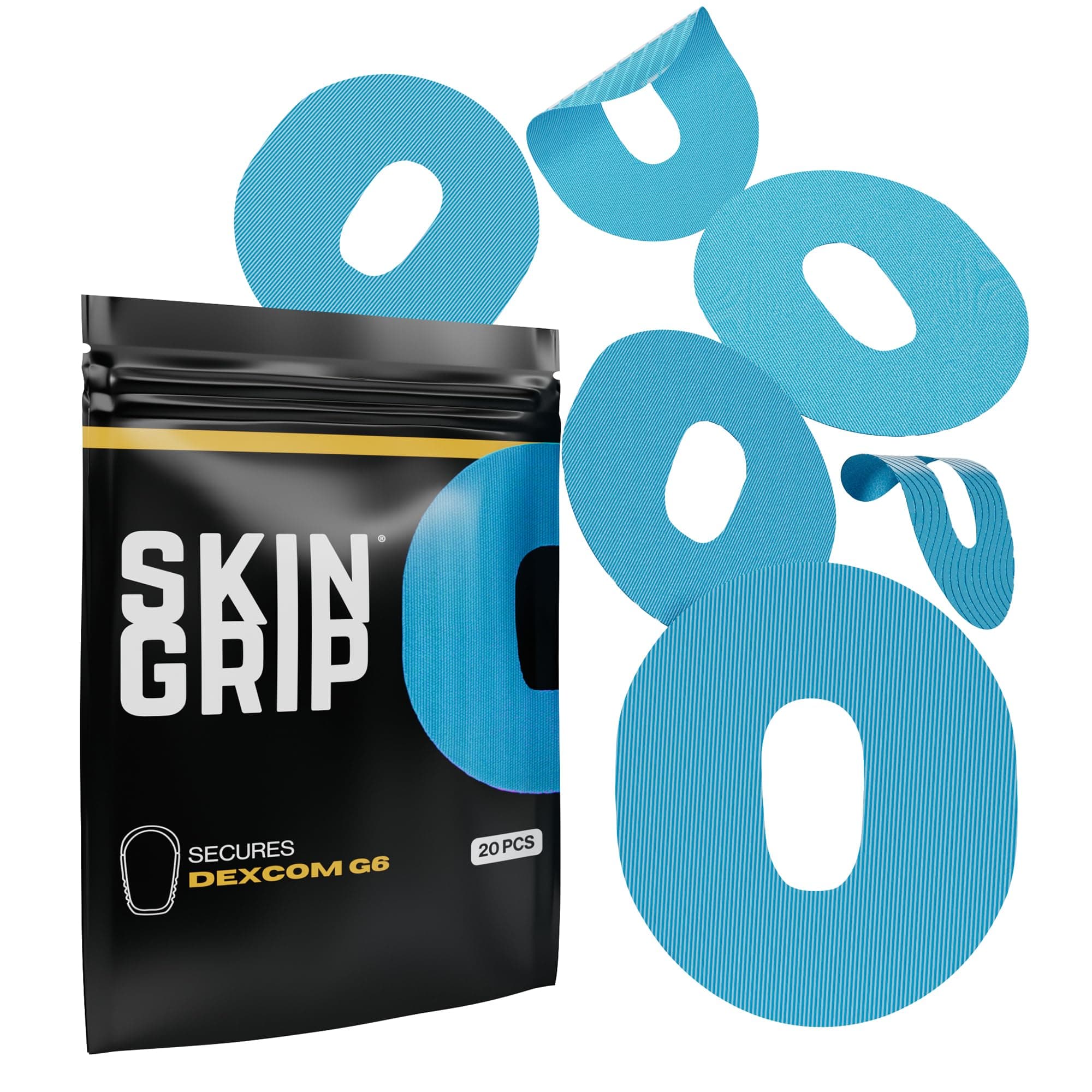 Skin Grip Adhesive Patch Compatible with Dexcom G6 Adhesive Patches Waterproof & Sweatproof with Cutout, Lasts 10-14 Days, Continuous Glucose Monitor Patch, CGM Sensor Cover – 20 Pack, Blue