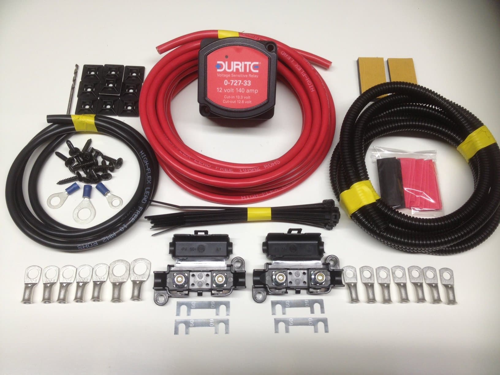 7mtr Split Charge Relay Kit 12v 140amp Durite 0-727-33 Intelligent Voltage Sense Relay SCKD117