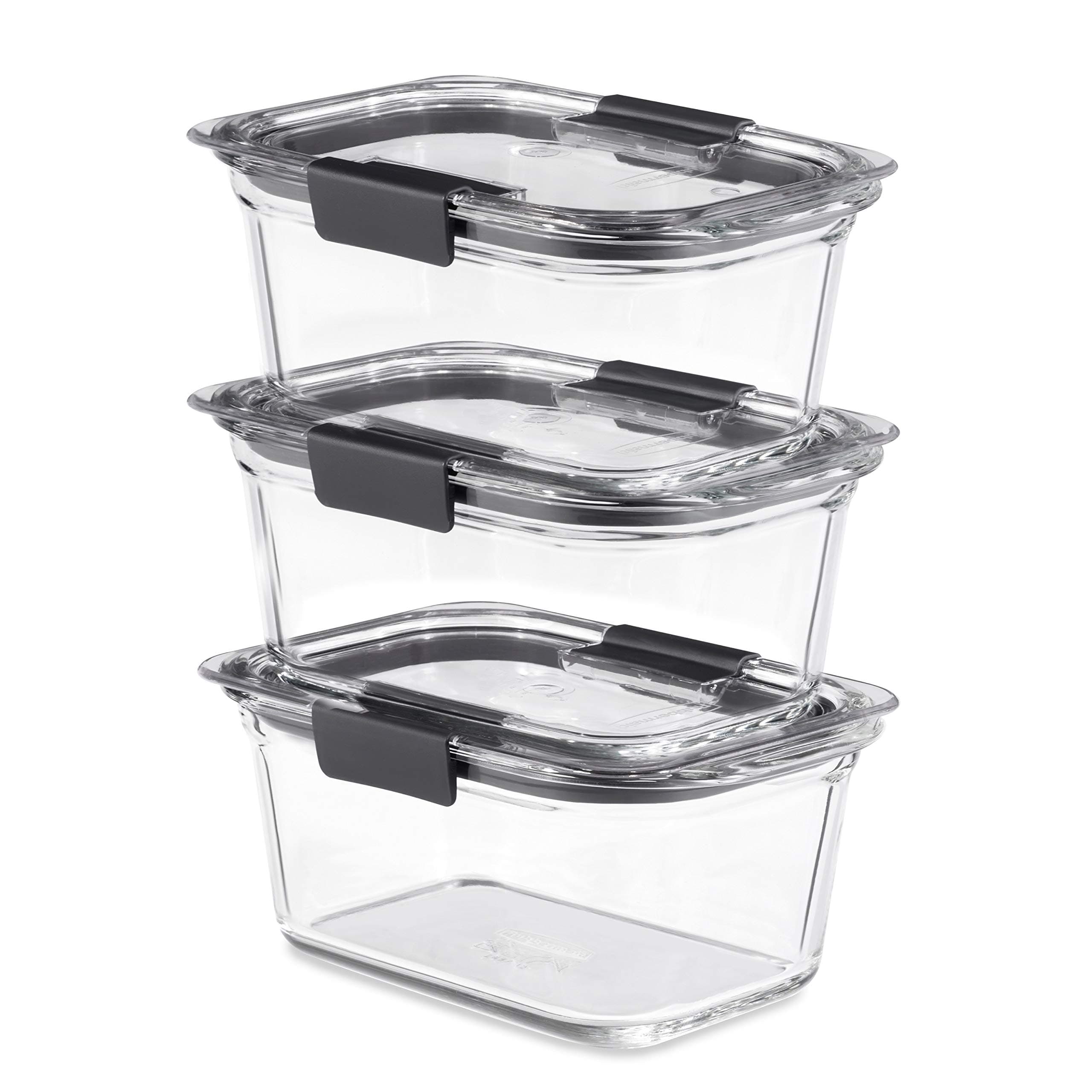 Brilliance Glass Storage 4.7-Cup Food Containers with Lids Set of 3 Clear