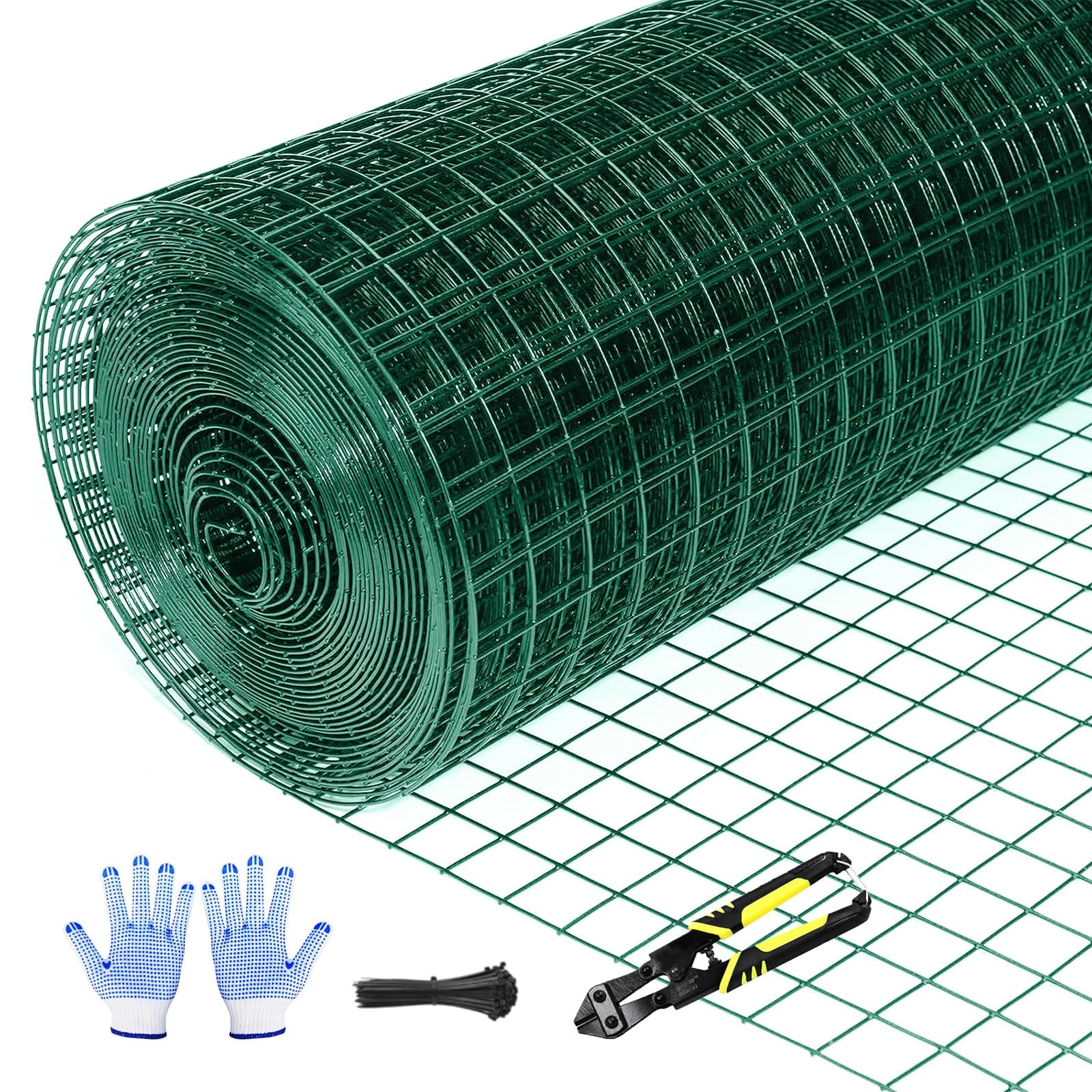 Tongmo 48" x 100' Green Chicken Wire Fencing, 19 Gauge Green Wire Fence, 1"x1" Mesh Size Metal Welded Wire Garden Fence Roll, Poultry Netting for Rabbit/Duck/Chicken